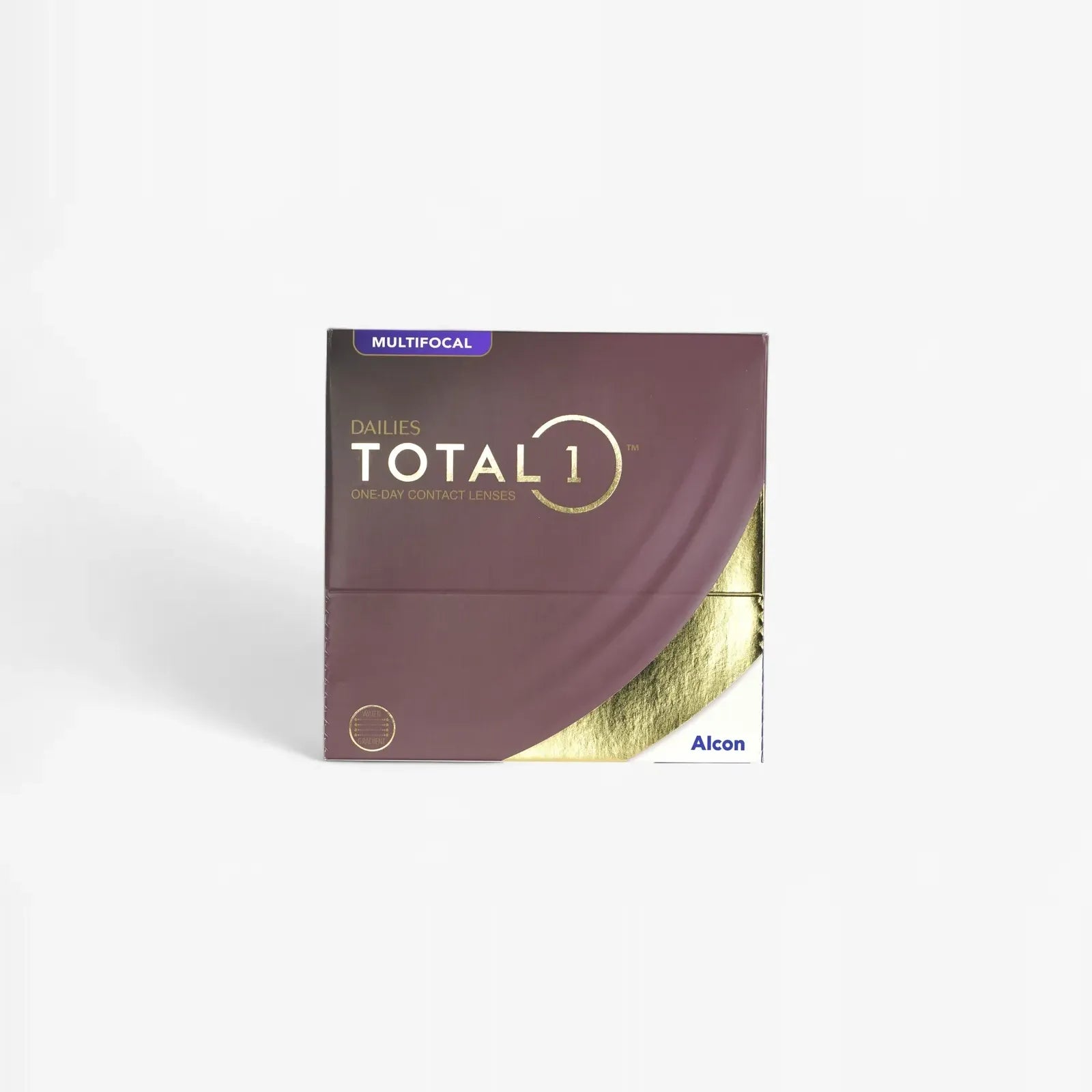 A box of Dailies Total 1 Multifocal - 90 Pk daily contact lenses by Total1, featuring a brown and gold design with the brand logo in the bottom right corner, shown on a plain white background.