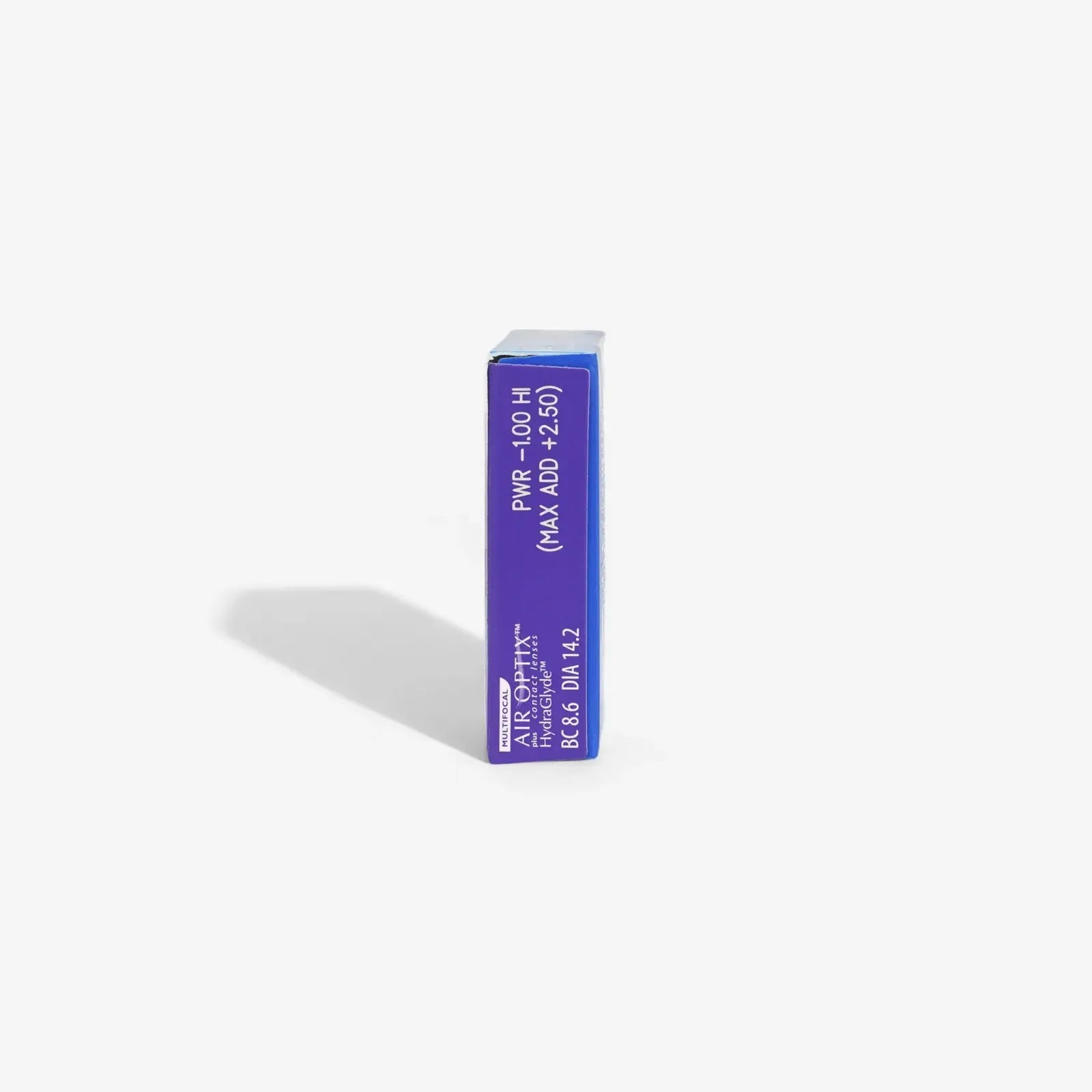A blue rectangular box labeled Air Optix Hydraglyde Multi 6Pk by Air Optix stands upright on a white background, casting a faint shadow.