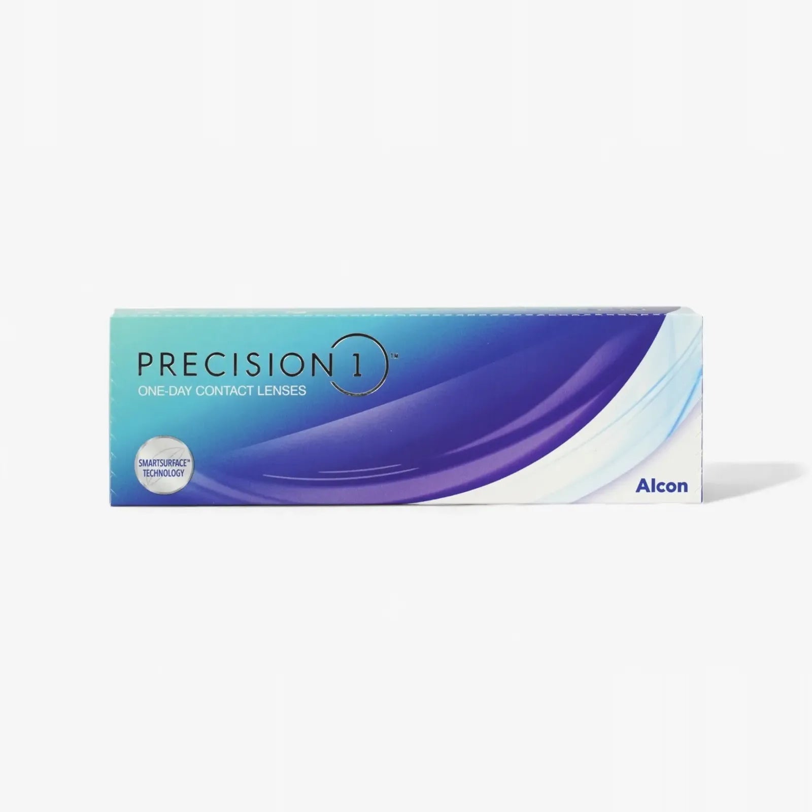 A 30-pack of Precision 1 daily disposable contact lenses by Precision, featuring a blue and white gradient box with the product name and SMARTSURFACE Technology badge for lasting comfort.