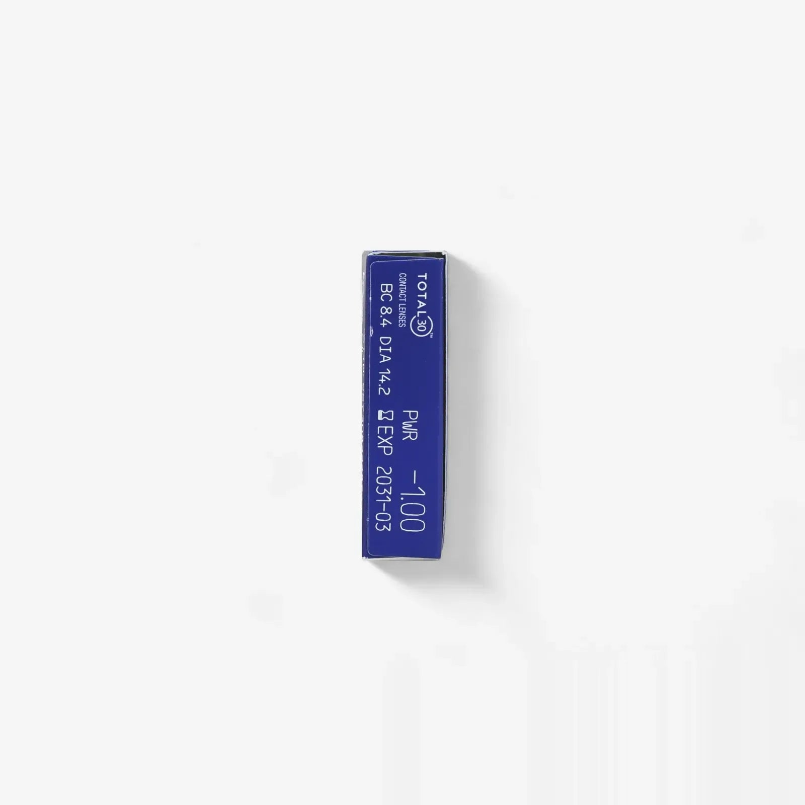 A rectangular blue resistor labeled Total30 is displayed vertically on a white background, evoking the clarity associated with Total 30 Monthly 6 Pk contact lenses by Total30.