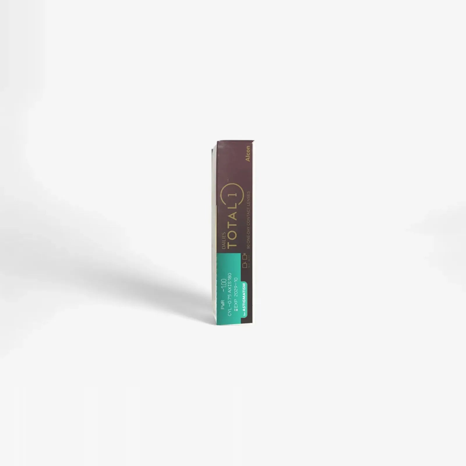 A single box of Total1 Dailies Total 1 For Astig - 90 Pk is displayed upright against a plain white background, showcasing its advanced water gradient design.