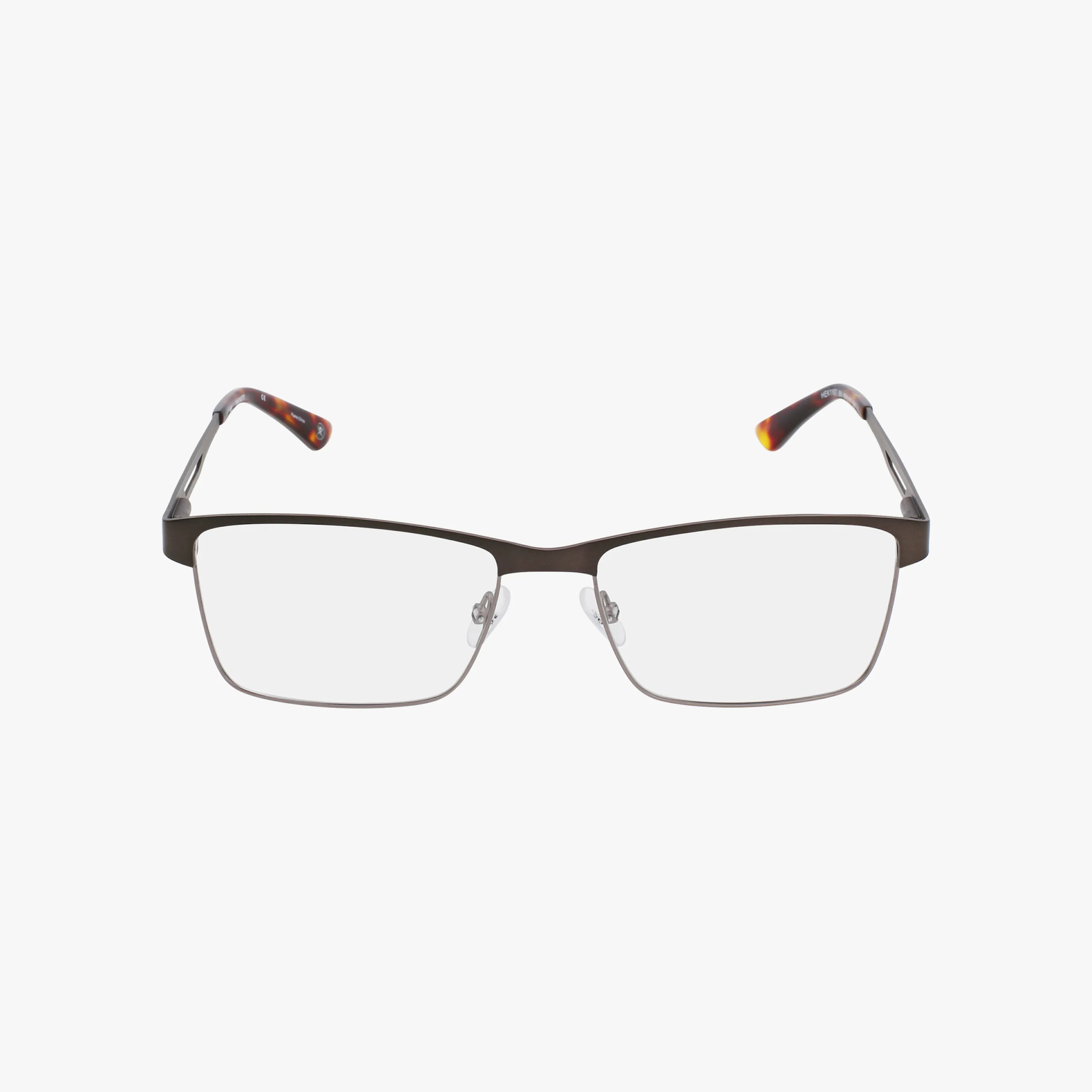 The Hackett HEK 1167 eyeglasses feature a durable rectangular metal frame with clear lenses and tortoiseshell-patterned tips, shown on a white background.