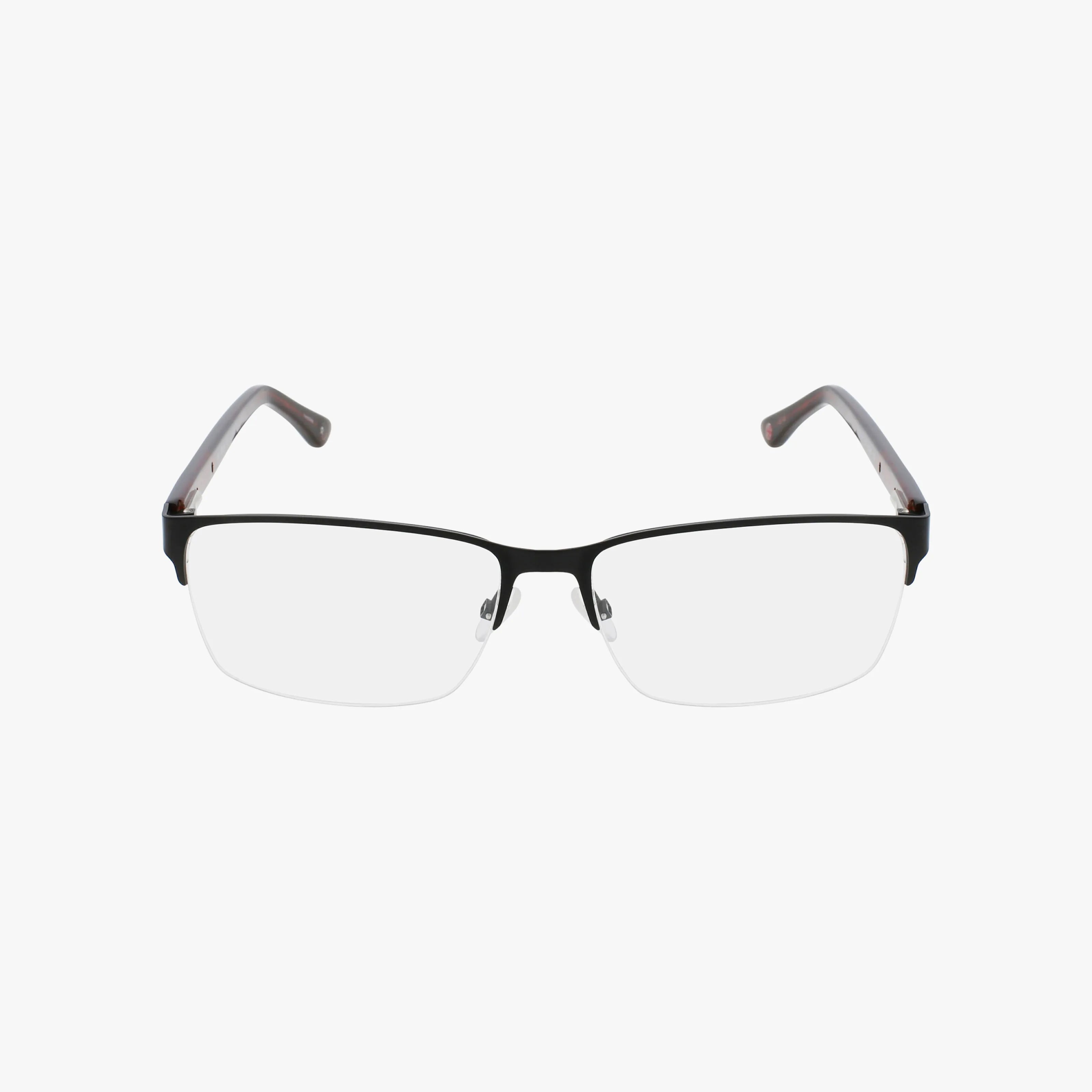 The Hackett HEK 1203 features semi-rimless rectangular frames in black with clear lenses, shown against a white background.