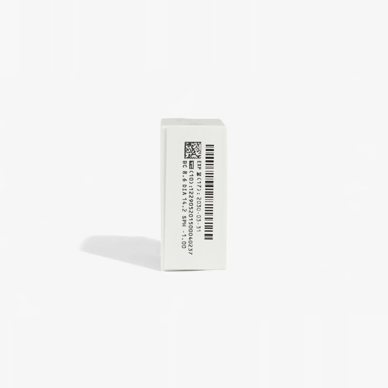 A small, rectangular white box of Biomedics 55 Premier - 6 Pk by Biomedics stood upright against a plain white background, showing multiple barcodes, a QR code, and printed numbers on one side.
