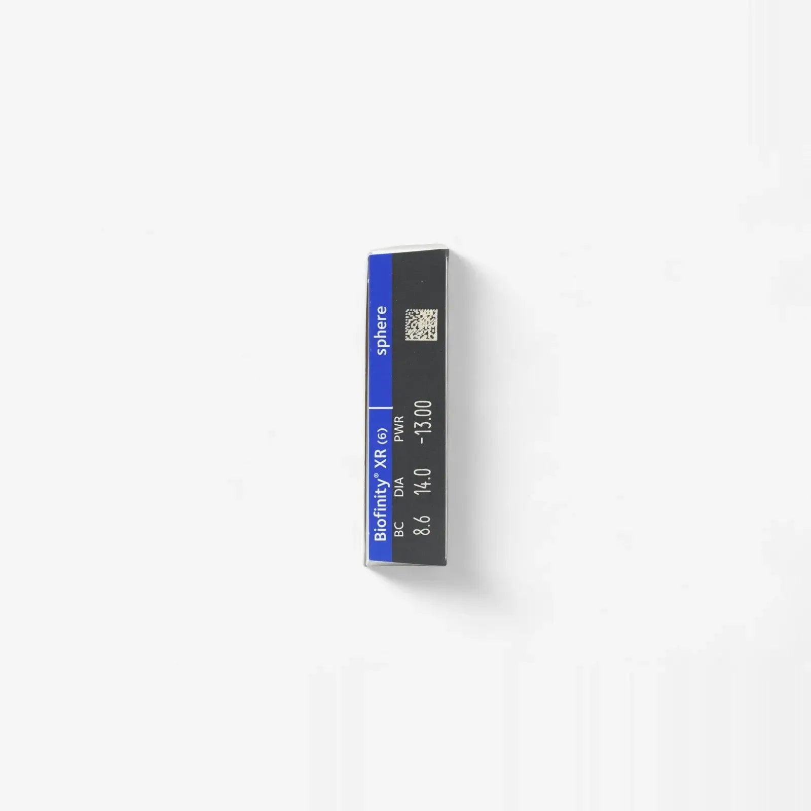 A small rectangular box of Biofinity Xr - 6 Pk by Biofinity, featuring a blue stripe on top and Aquaform Technology details, placed on a white background.
