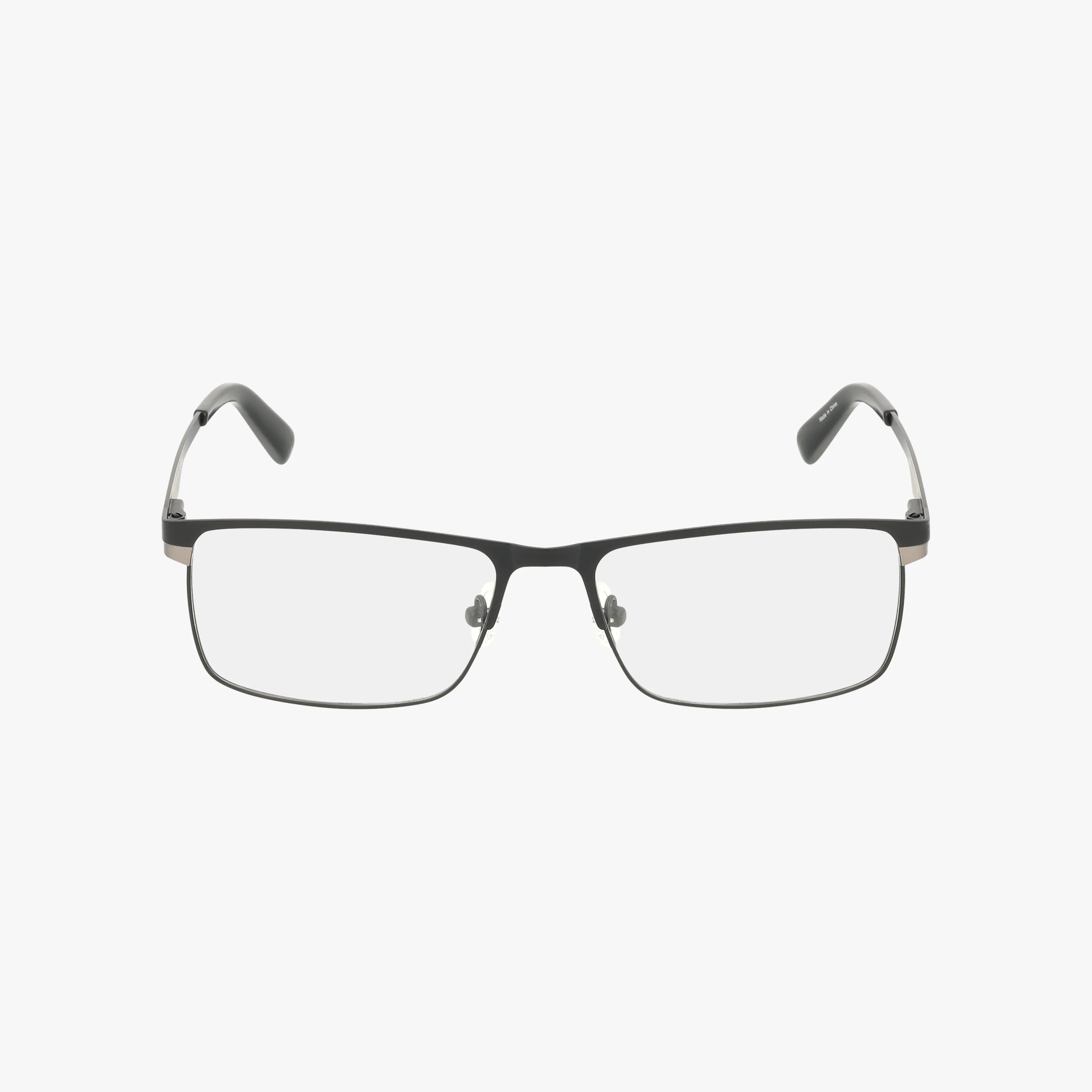 The Harley Davidson HD0753 eyeglasses feature a rectangular, black metal frame with clear lenses and a slim, modern design, shown facing forward on a plain white background.