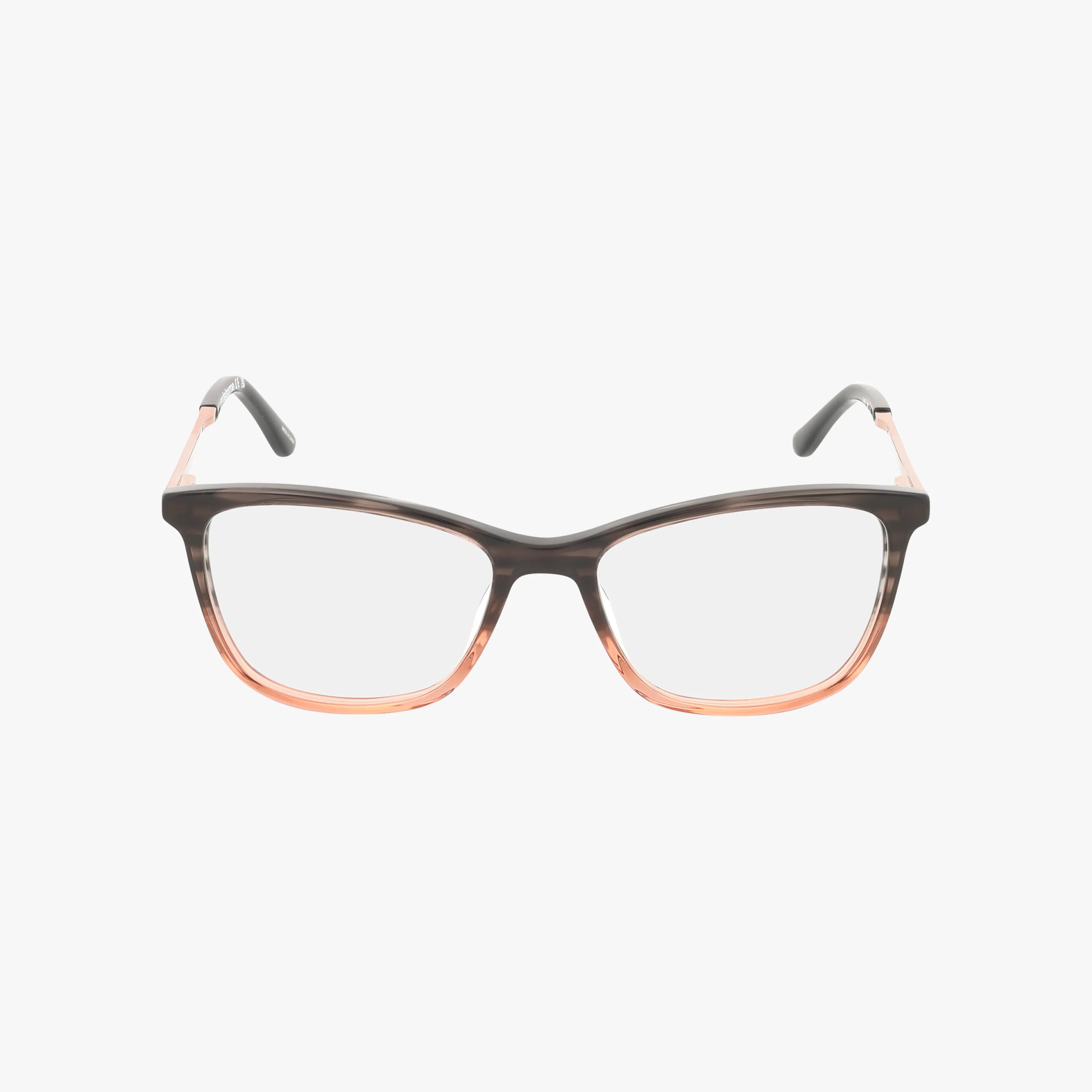 The Liz Claiborne L463 features rectangular frames with a dark brown top fading to light peach at the bottom, shown on a plain white background—perfect for prescription lenses.