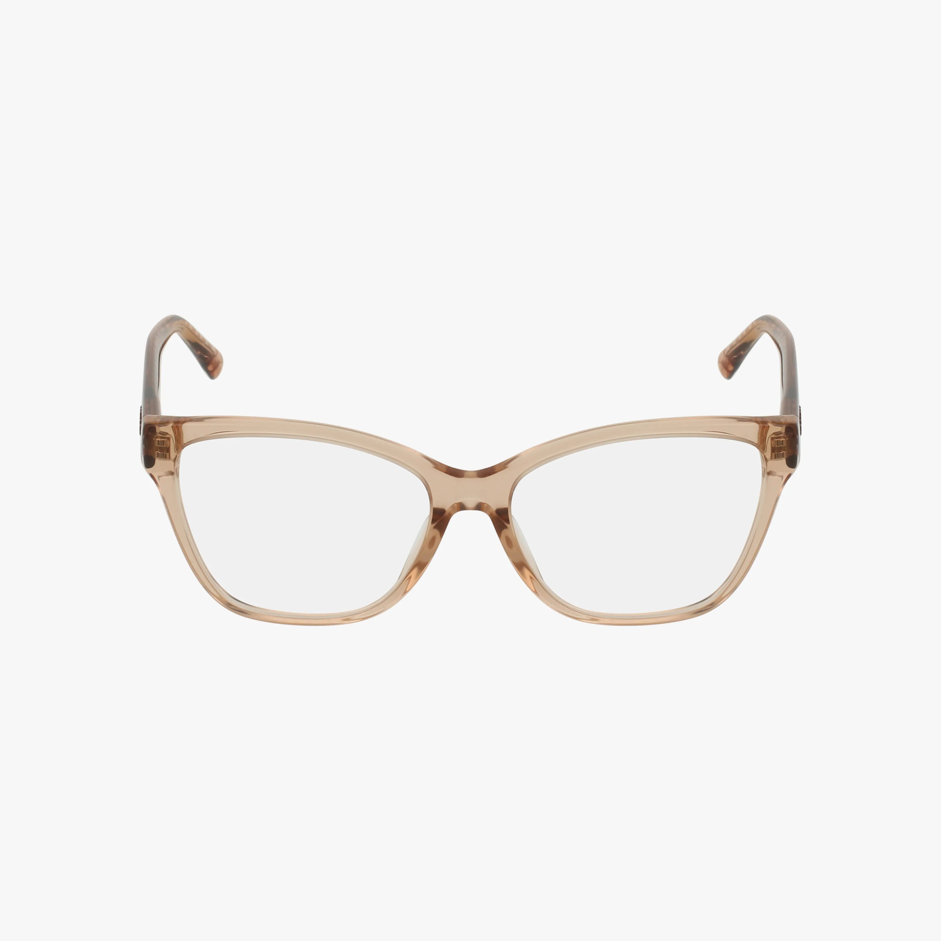 The Coach HC6207U is a pair of light brown, transparent cat-eye prescription eyeglasses, shown from the front on a white background—ideal for adding stylish flair to any outfit.