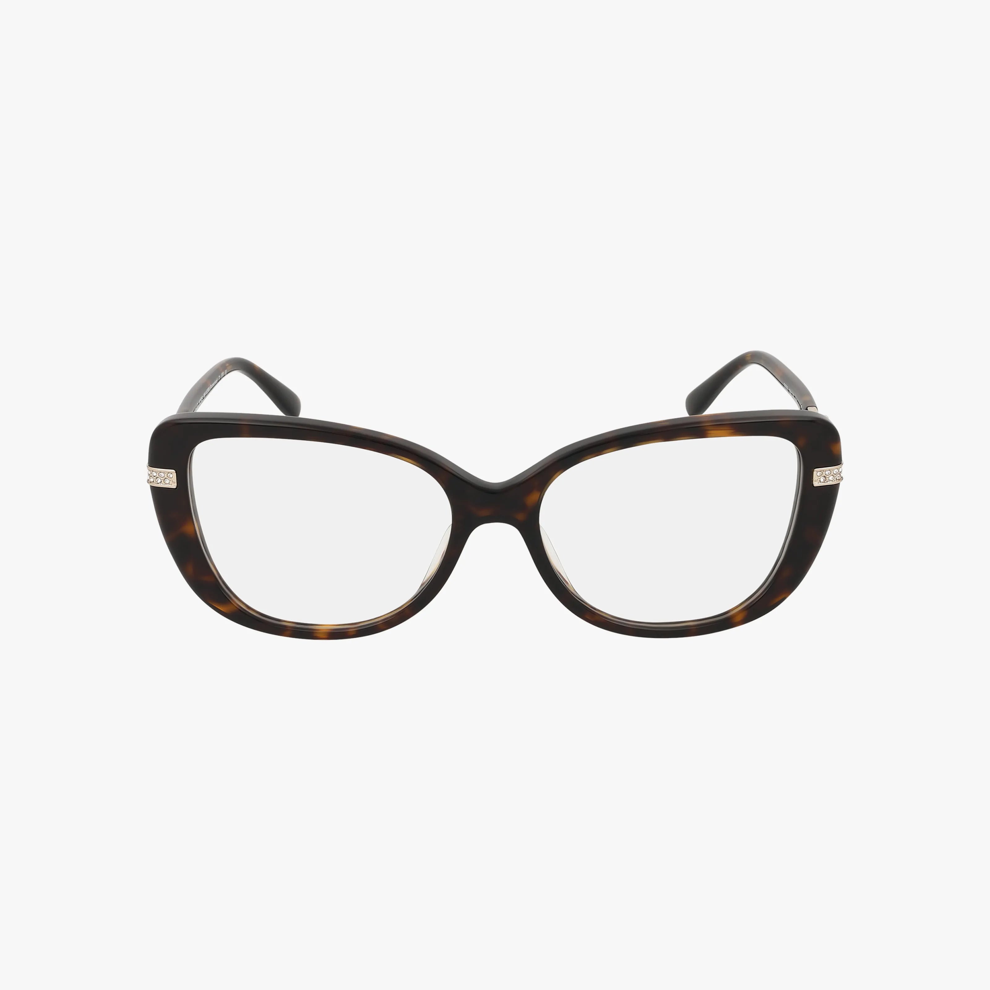 The Michael Kors MK4125BU cat-eye eyeglass frames in tortoiseshell with clear lenses are shown on a white background, blending sophisticated designer style with vision benefits.