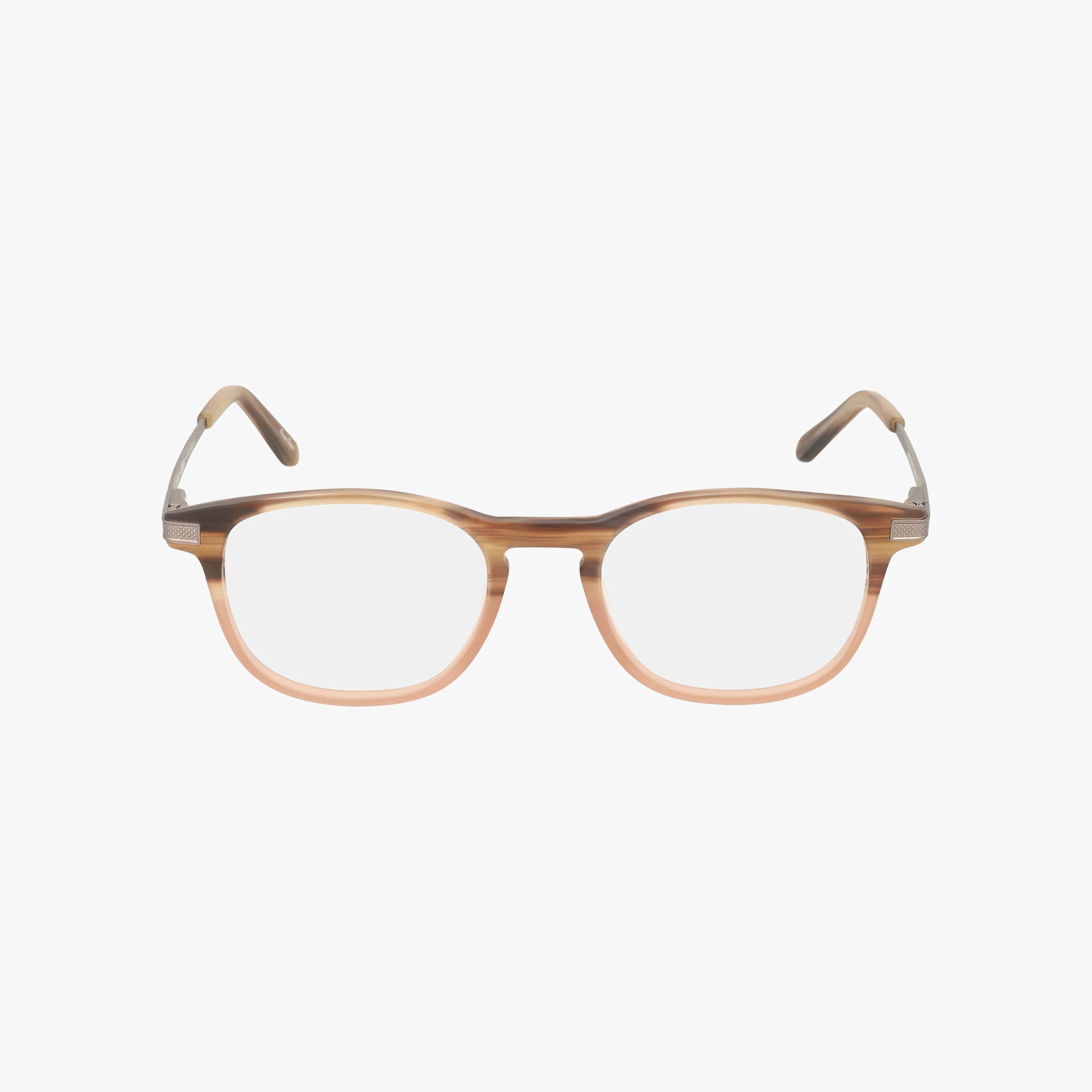 INFINITY by Urban Specs: rectangular eyeglasses with a luxurious brown-to-pink gradient frame, clear lenses, and metal hinges for lasting comfort—shown against a white background.