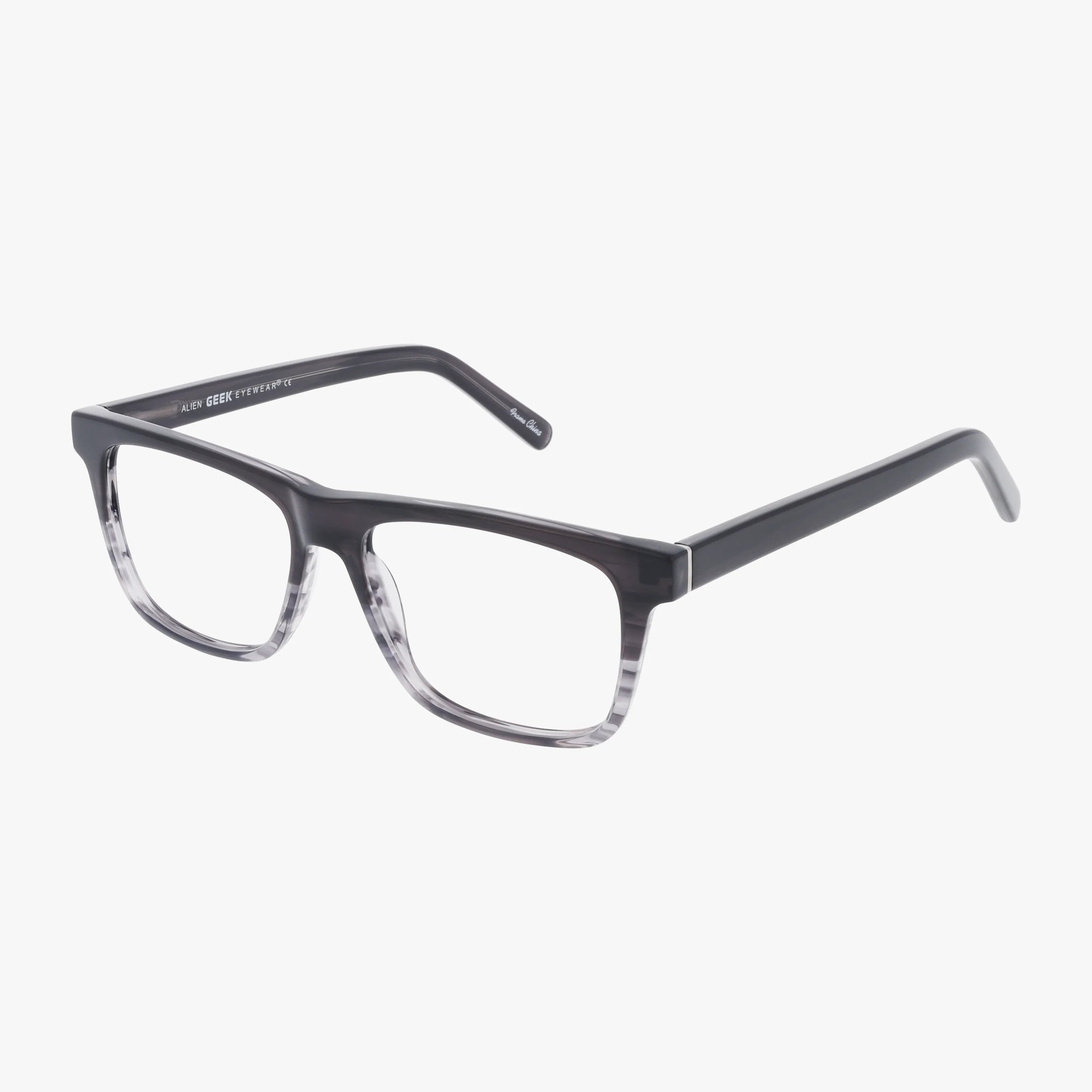 The ALIEN by Urban Specs features rectangular black frames that fade to clear at the bottom, offering a versatile design ideal for prescription lenses, displayed on a white background.