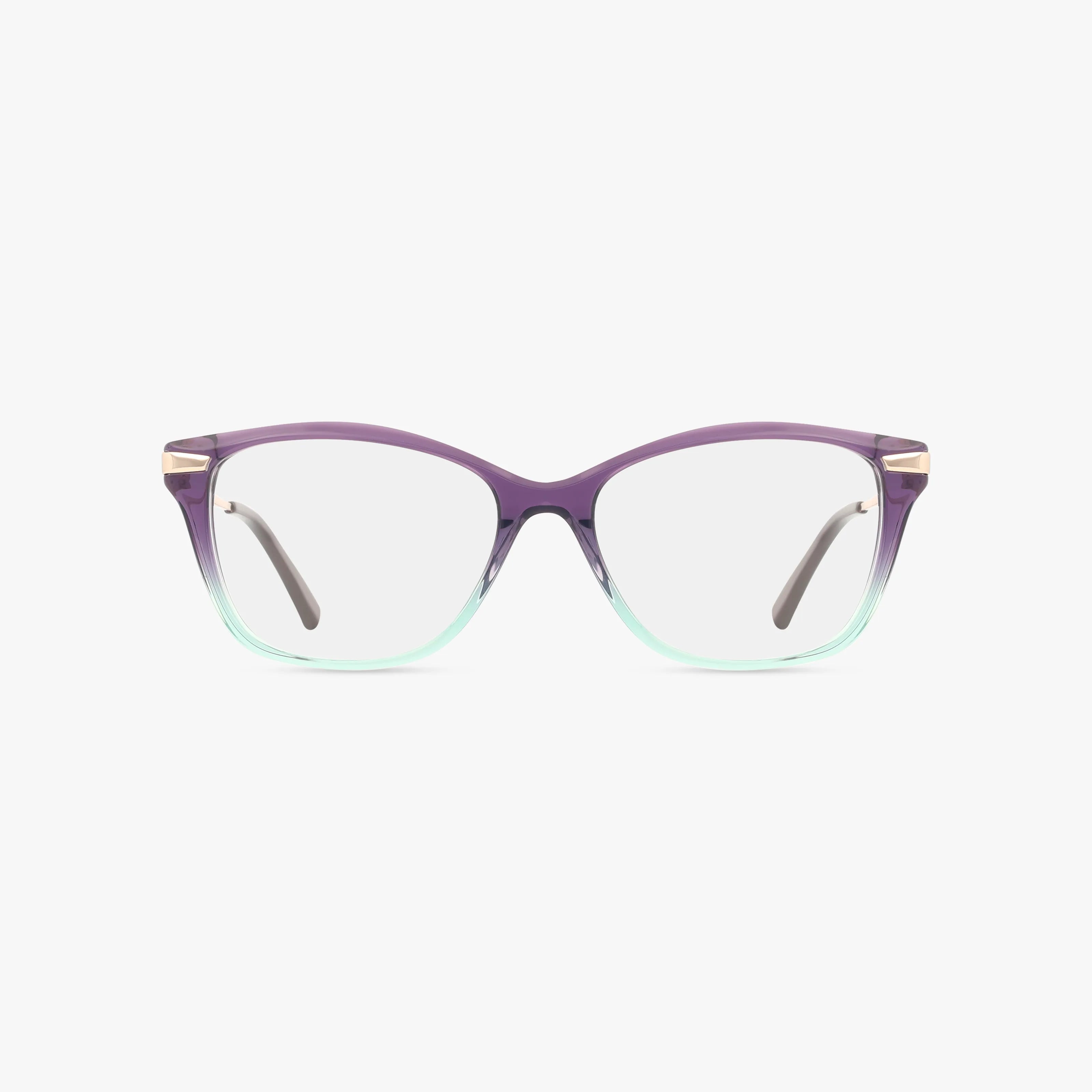 The St. Moritz AURORA eyeglasses feature a translucent, lightweight frame that fades from purple to light green—seen from the front on a white background—making them perfect for everyday wear.