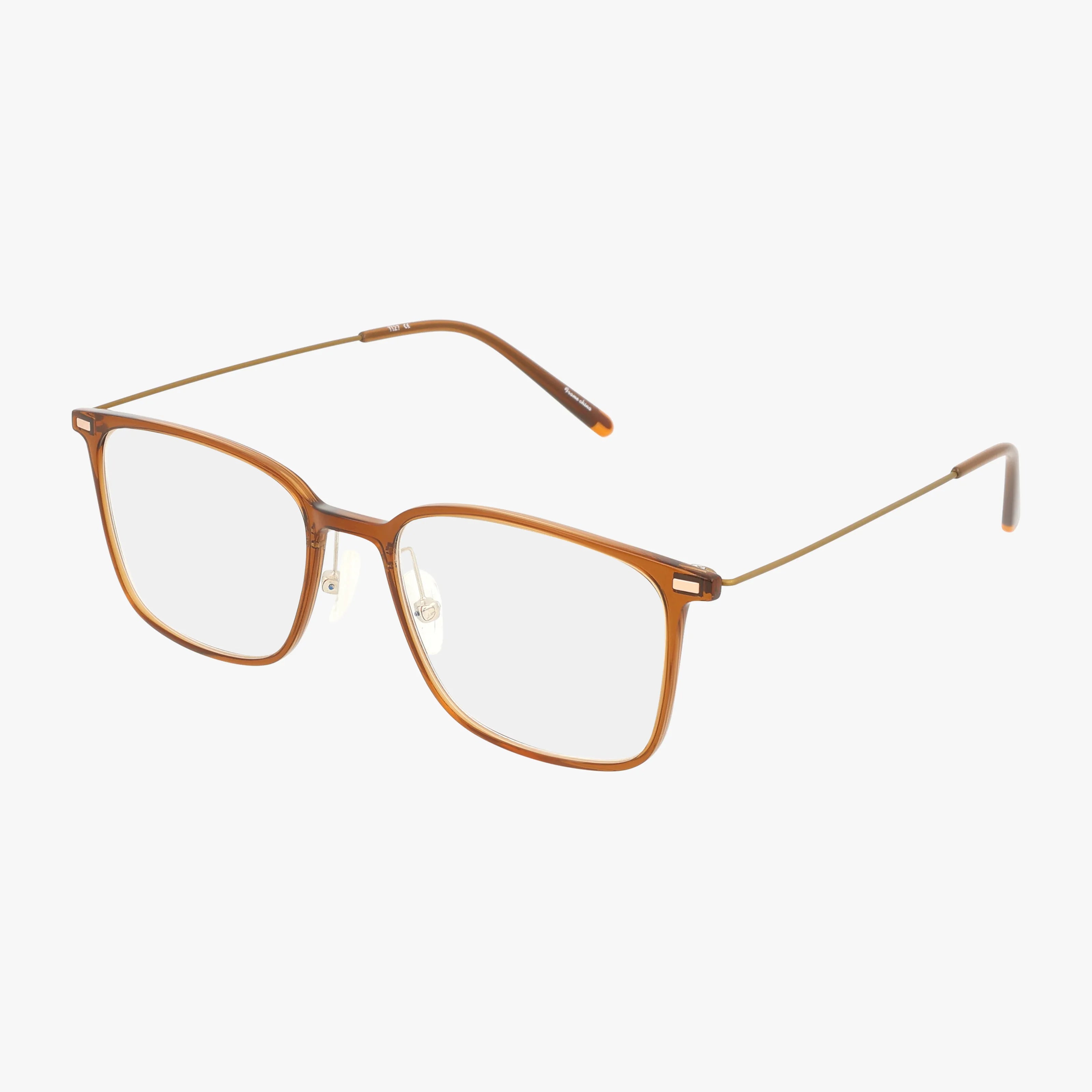 The Urban Specs TI 27 features brown rectangular frames, thin metal arms, and clear nose pads, displayed on a white background.