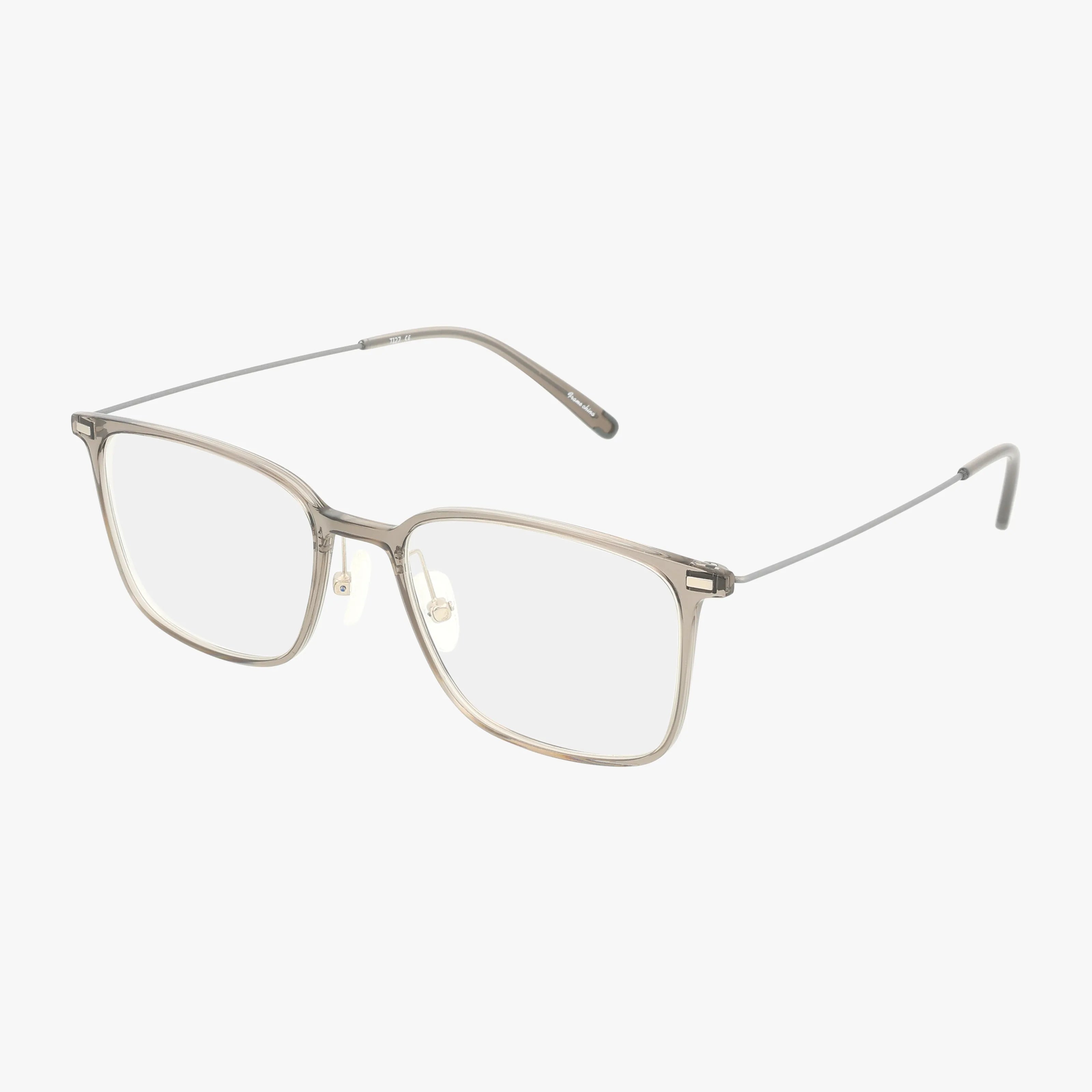 Urban Specs TI 27 eyeglasses with thin, translucent square frames and metal arms, featuring prescription lenses, shown on a white background.