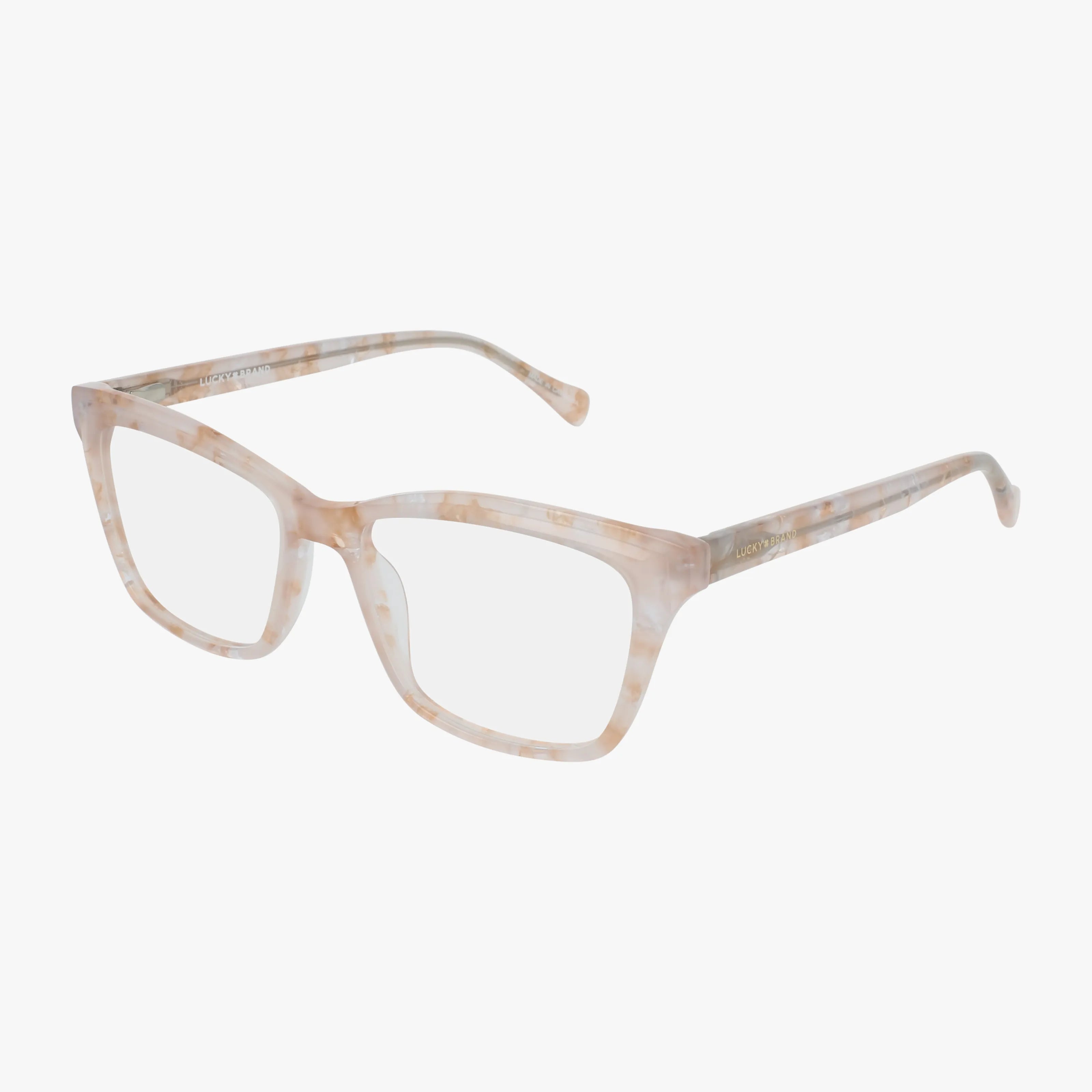 Lucky VLBD255 eyeglasses feature translucent beige and cream square frames with a distinct, functional design—displayed on a white background.