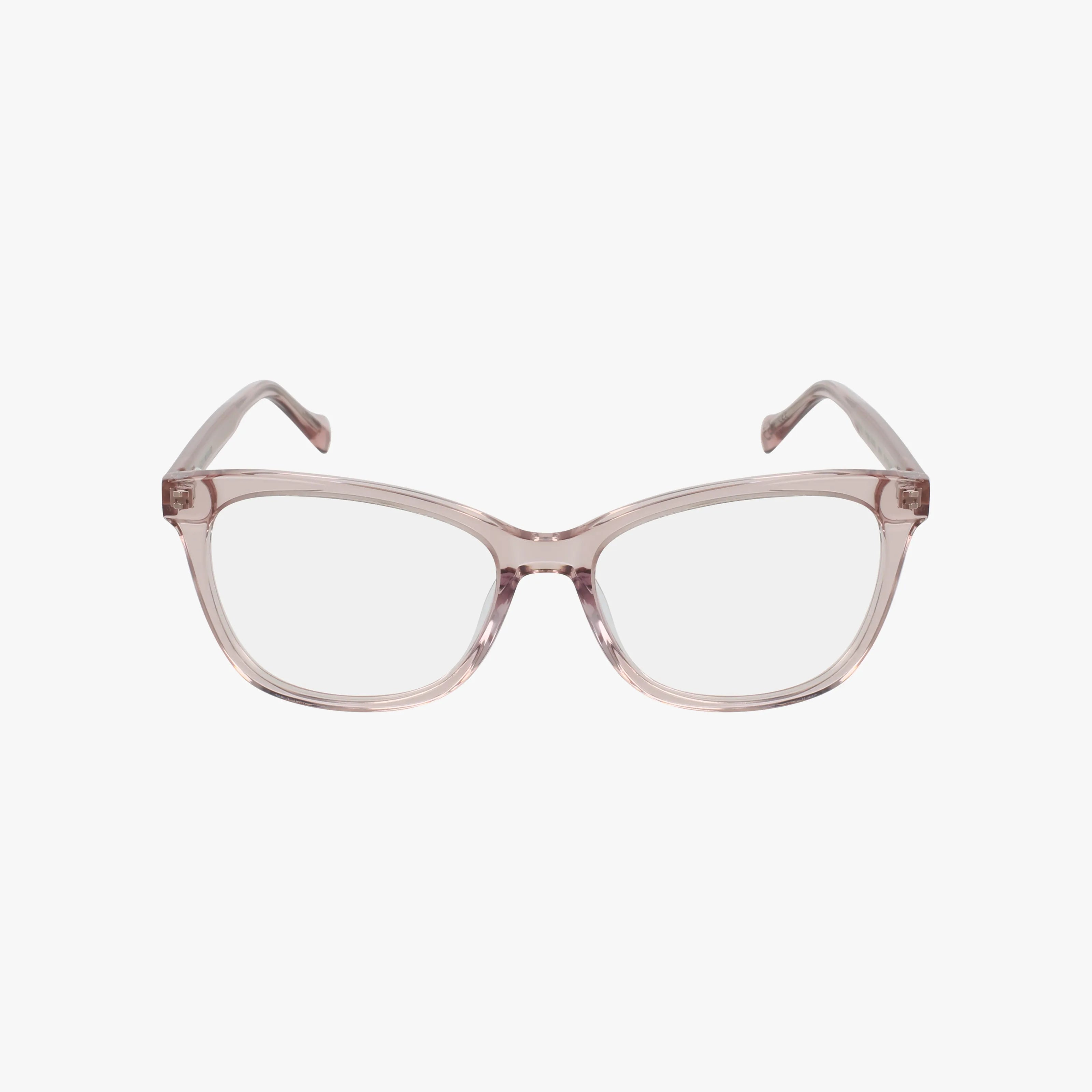 Lucky VLBD261 clear pink rectangular eyeglasses feature a sleek, transparent frame and are displayed from the front against a plain white background.