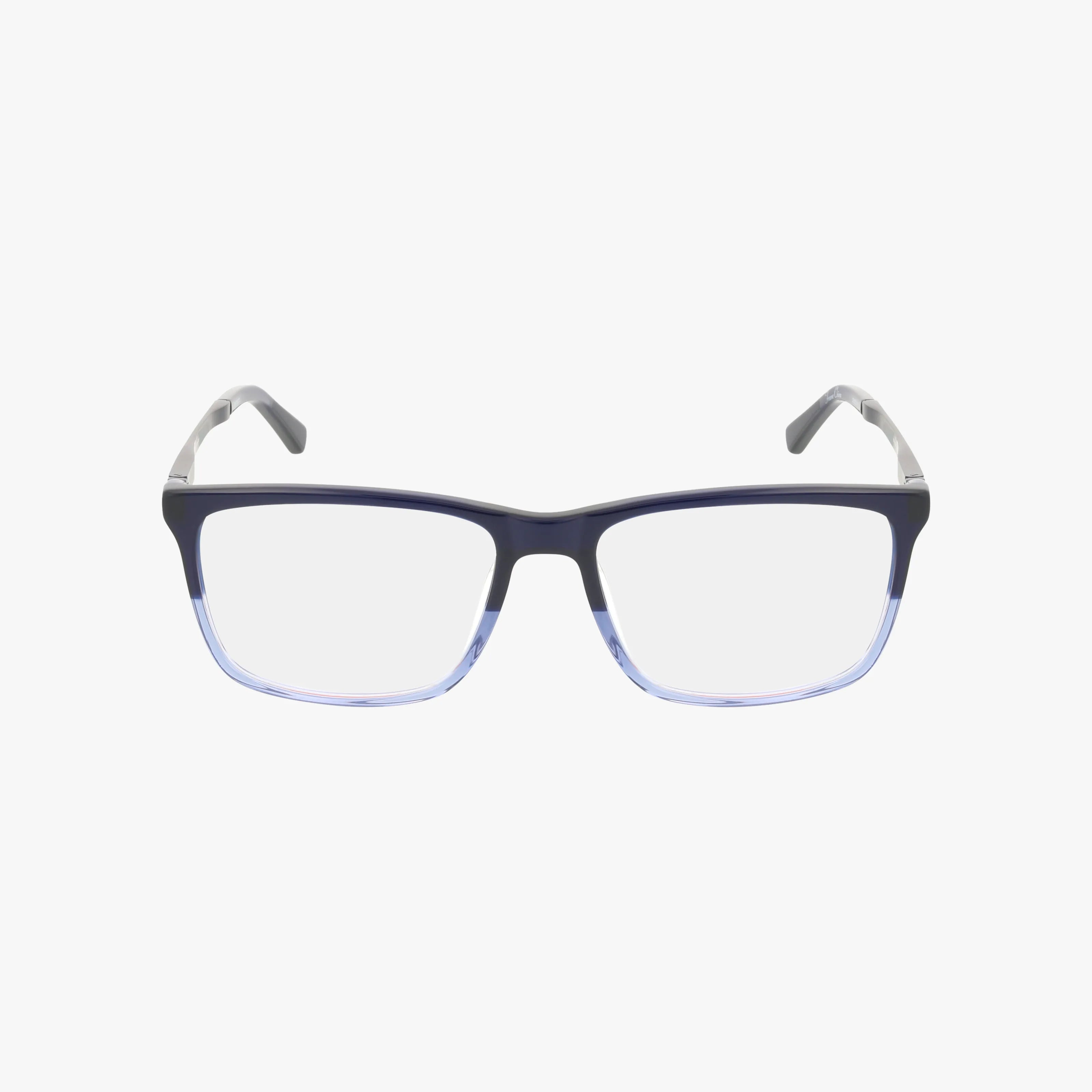 The Wrangler W222 rectangular eyeglasses feature a black upper frame with transparent lower rims and a lightweight design, displayed on a white background.
