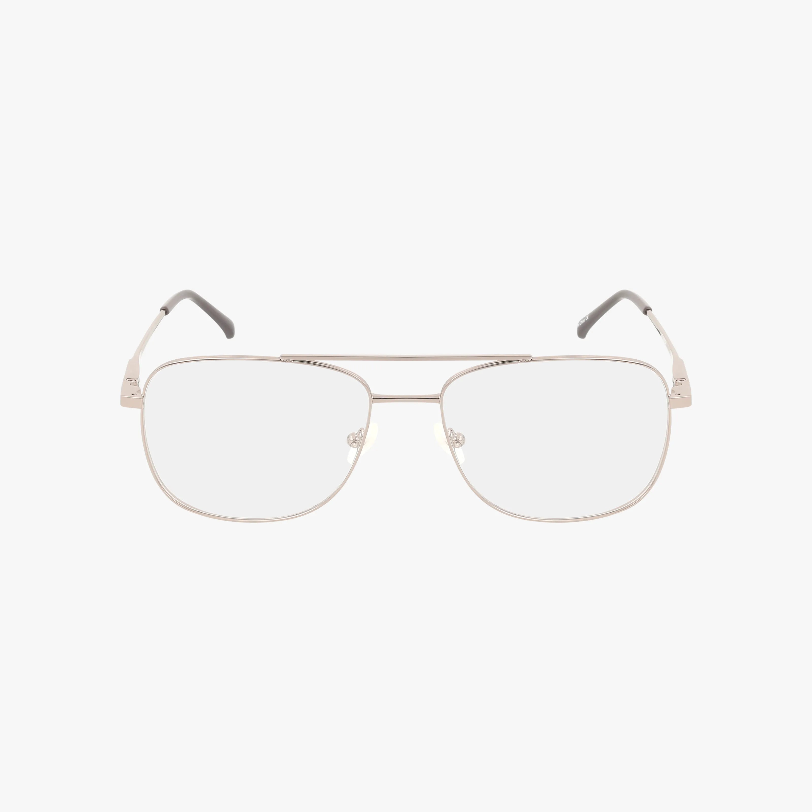 Revolution DUNHILL silver metal aviator eyeglasses with rectangular lenses, clear nose pads, and dark grey temple tips shown on a plain white background.