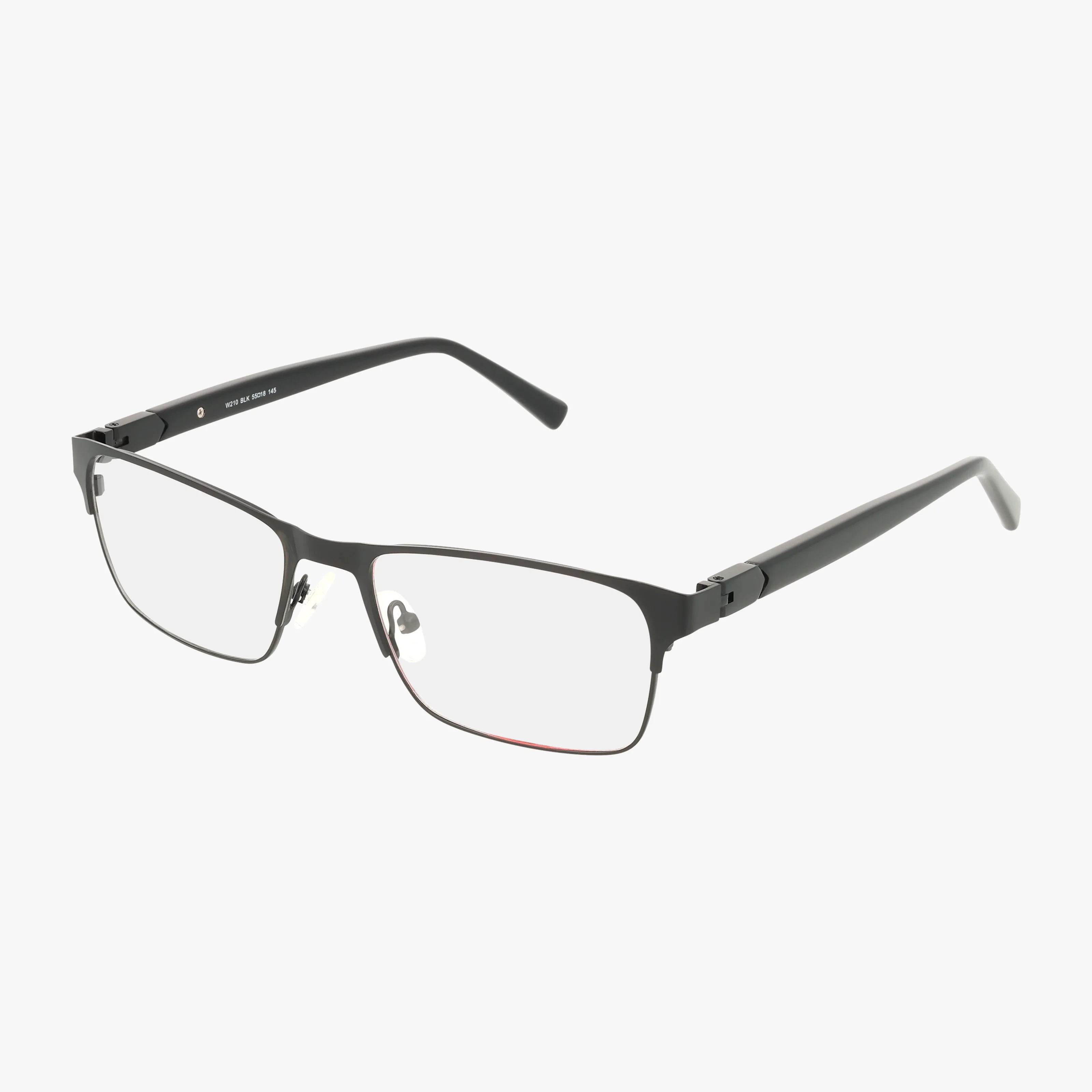 The Wrangler W210 features black rectangular thin metal frames, classic design, adjustable nose pads, and straight arms, displayed on a white background.