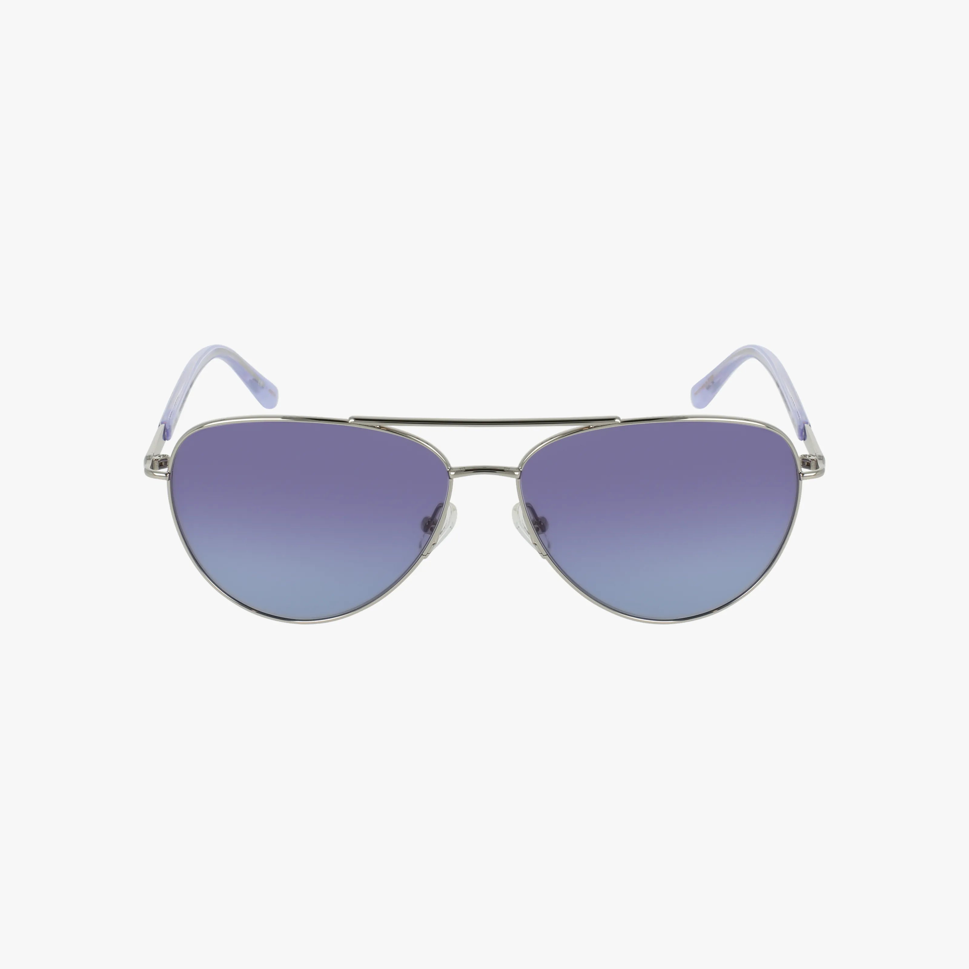 The Vera Bradley PARKER sunglasses feature a lightweight silver aviator frame, gradient blue-purple lenses, and clear temple tips, displayed against a plain white background.