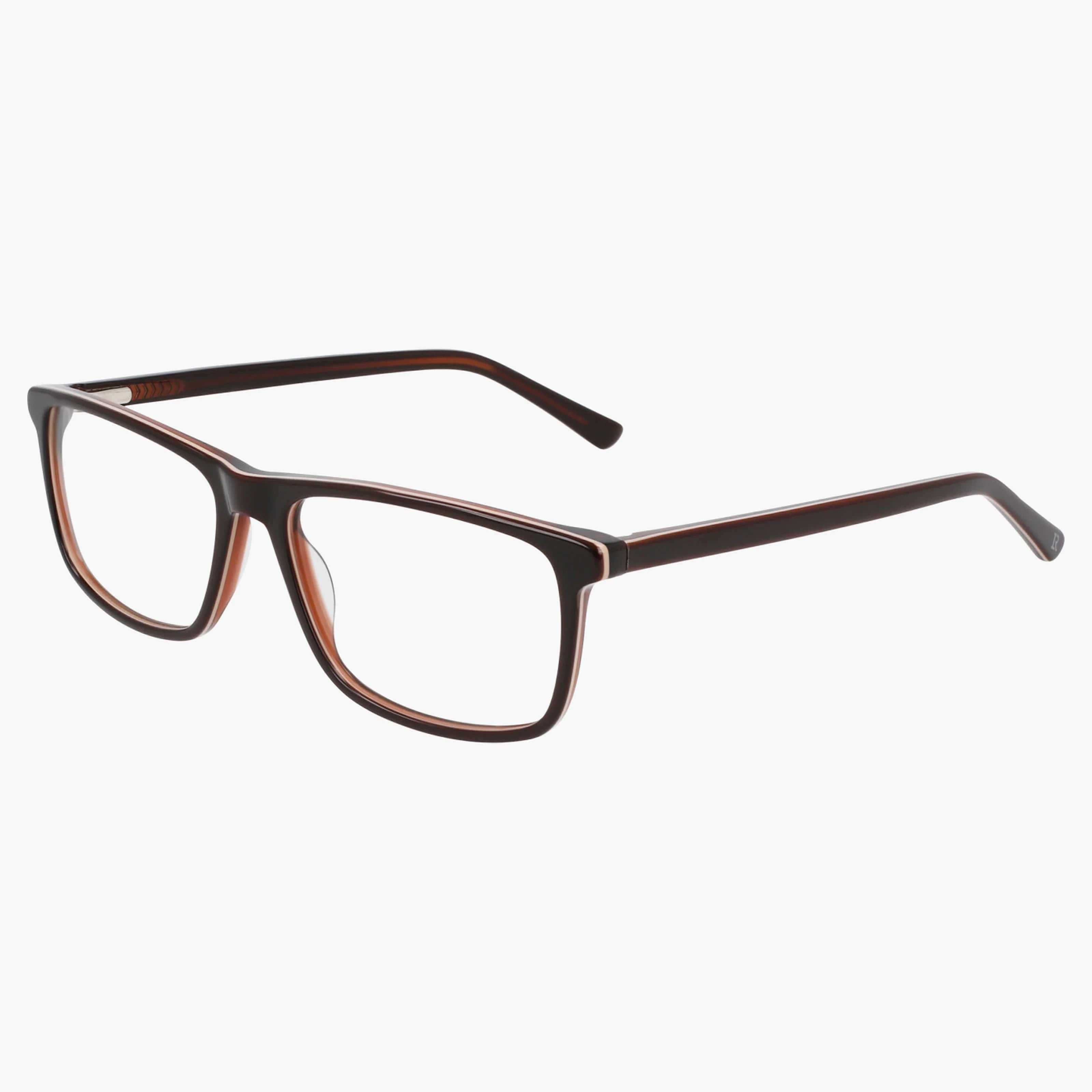 The Lenton & Rusby LR4021 features a chic rectangular brown plastic frame with clear lenses, combining style and vision benefits, displayed on a white background.