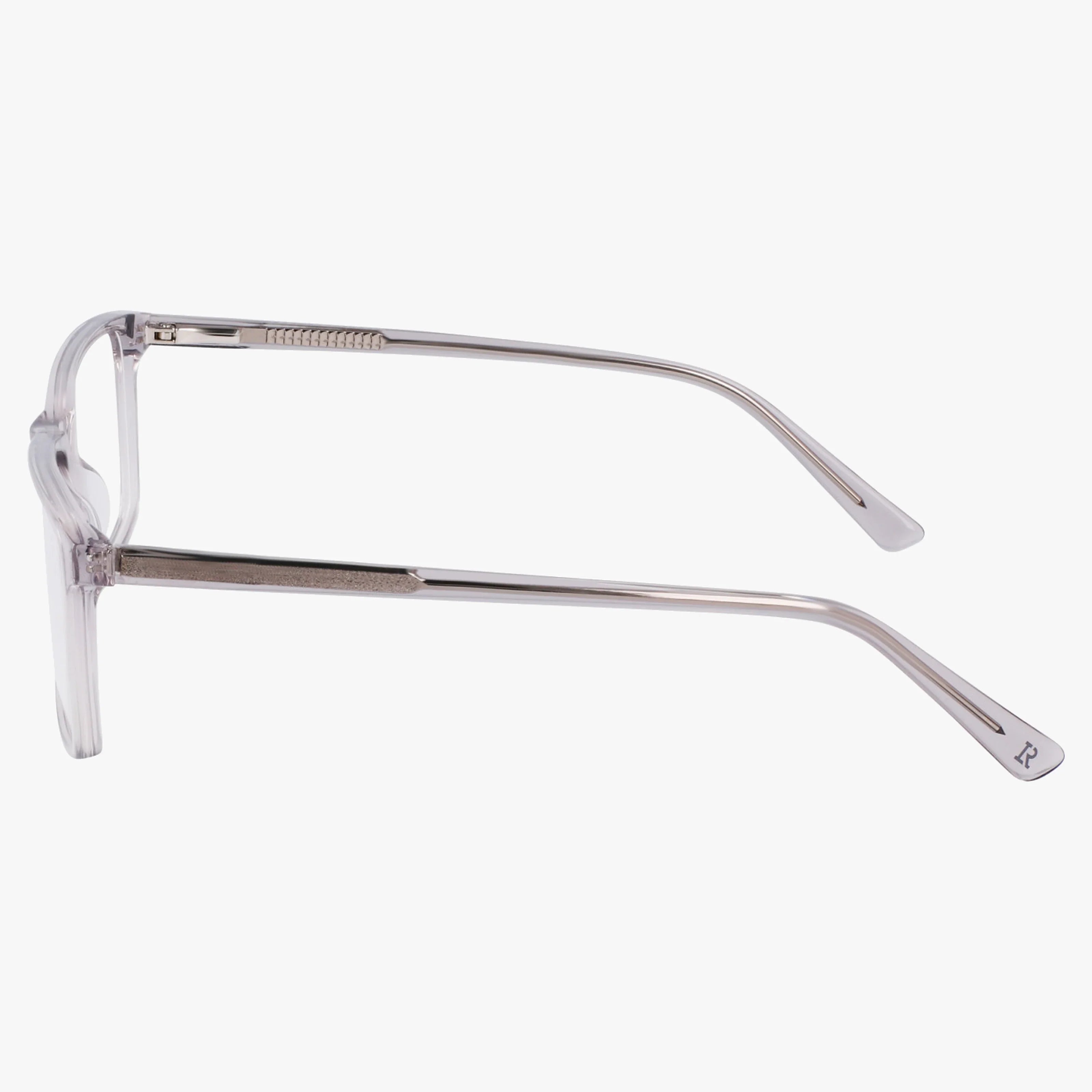 Lenton & Rusby LR4017 features transparent eyeglass frames with a modern profile, right arm extended, and a subtle R at the tip—perfect for everyday wear.