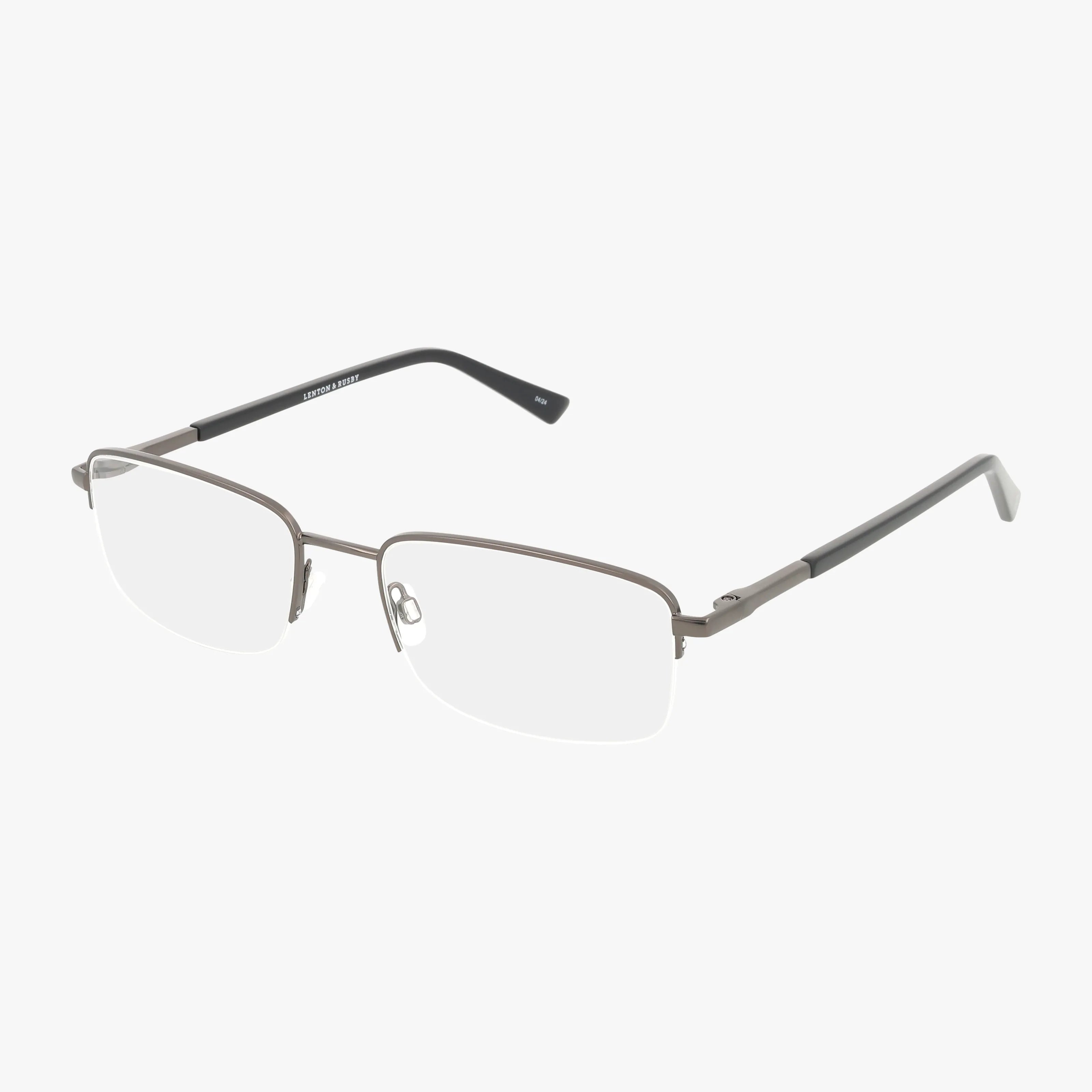 The Lenton & Rusby LR4019 eyeglasses feature a rectangular half-rim design, lightweight frame, thin metal accents, and black temple arms—ideal for everyday wear and shown on a white background.