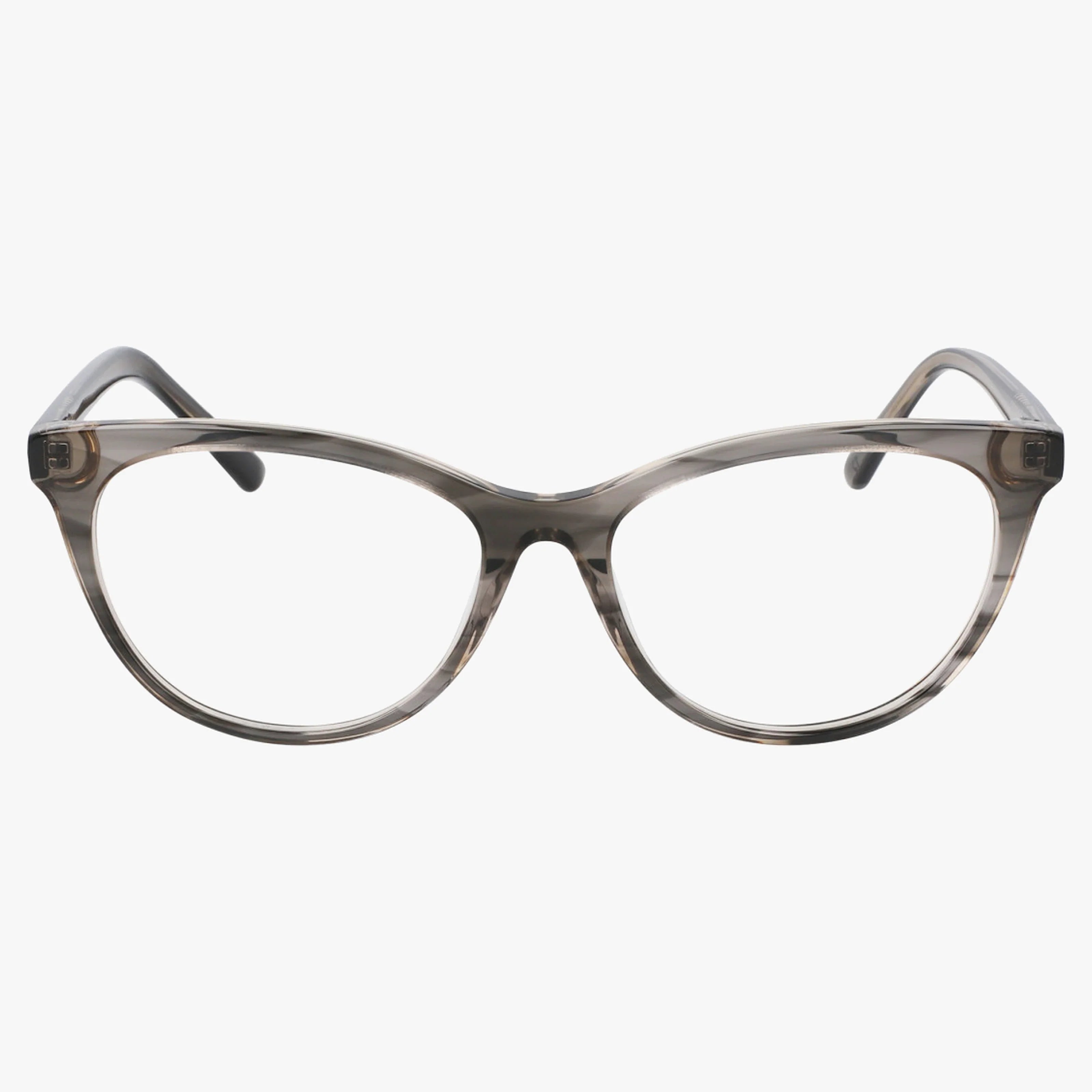 The Lenton & Rusby LR5024 features clear plastic frames with a subtle gray tint, rounded cat-eye shape, and wide arms—blending classic and modern style. Shown on a plain white background for a contemporary look.