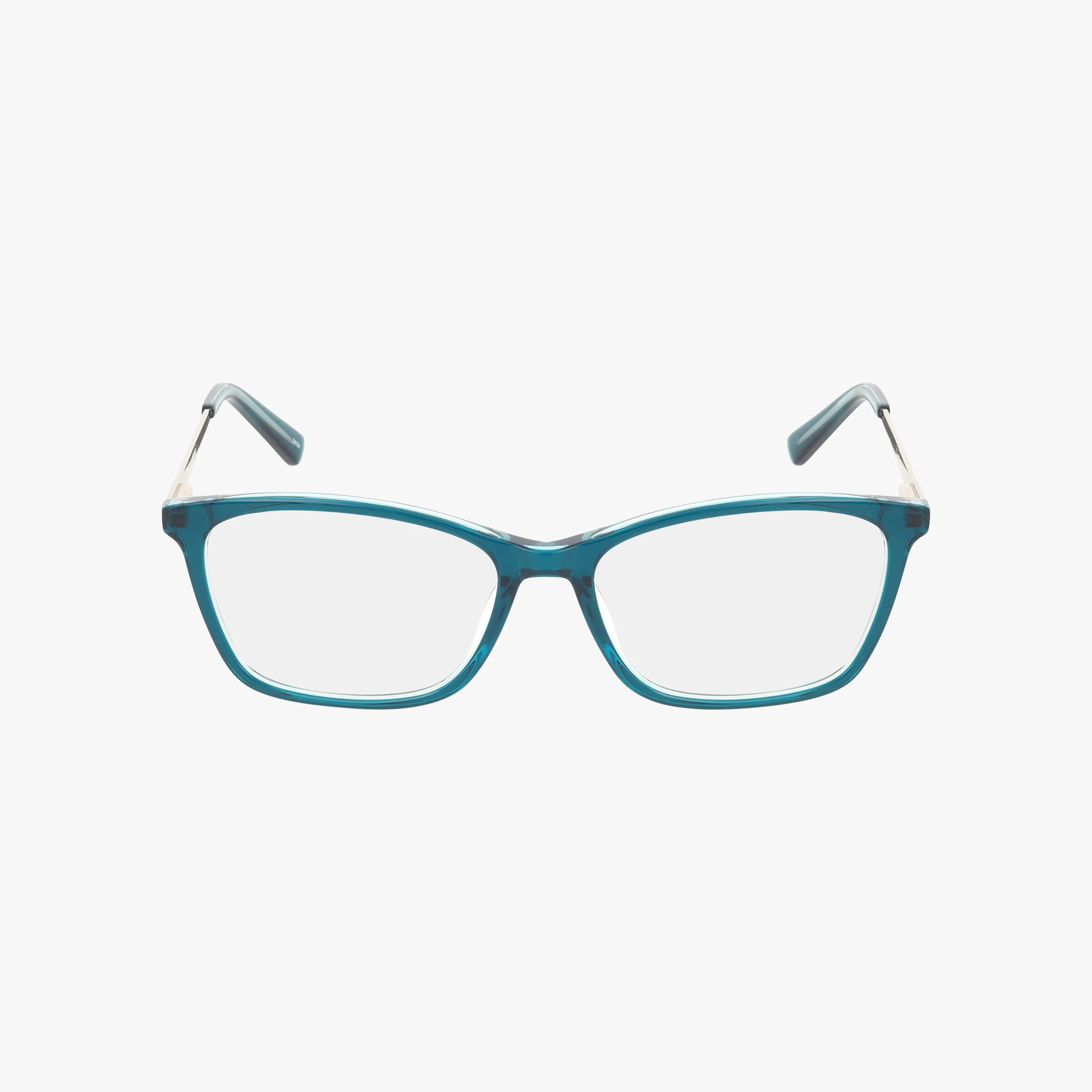 The Lenton & Rusby LR5025 features teal rectangular frames with clear blue light lenses, displayed from the front on a white background—ideal stylish eyewear for everyday use.