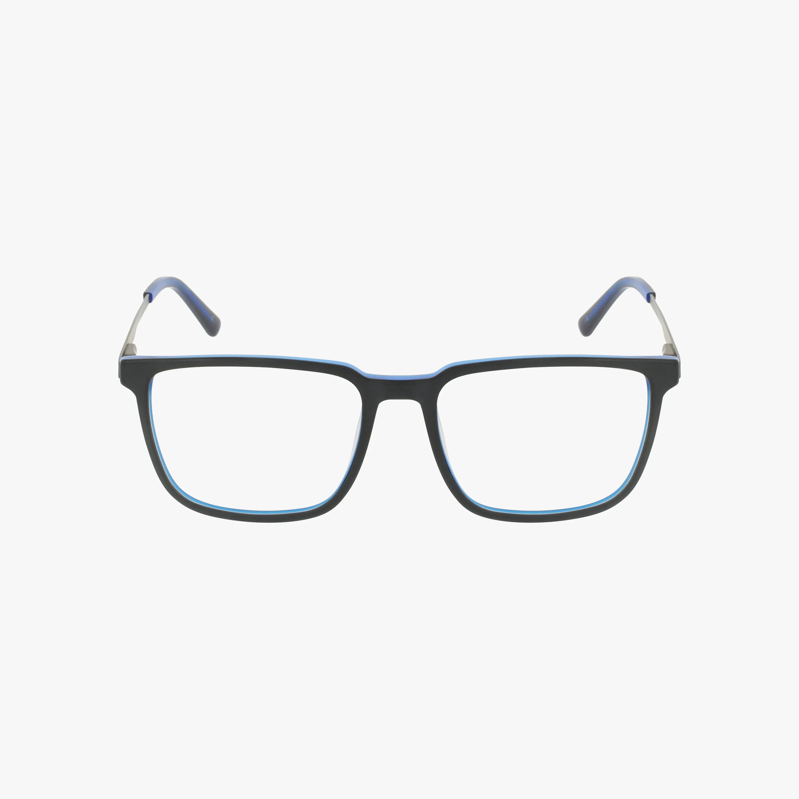 The Lenton & Rusby LR4020 eyeglasses feature a rectangular shape with black frames and blue inner lining, shown facing forward against a plain white background.