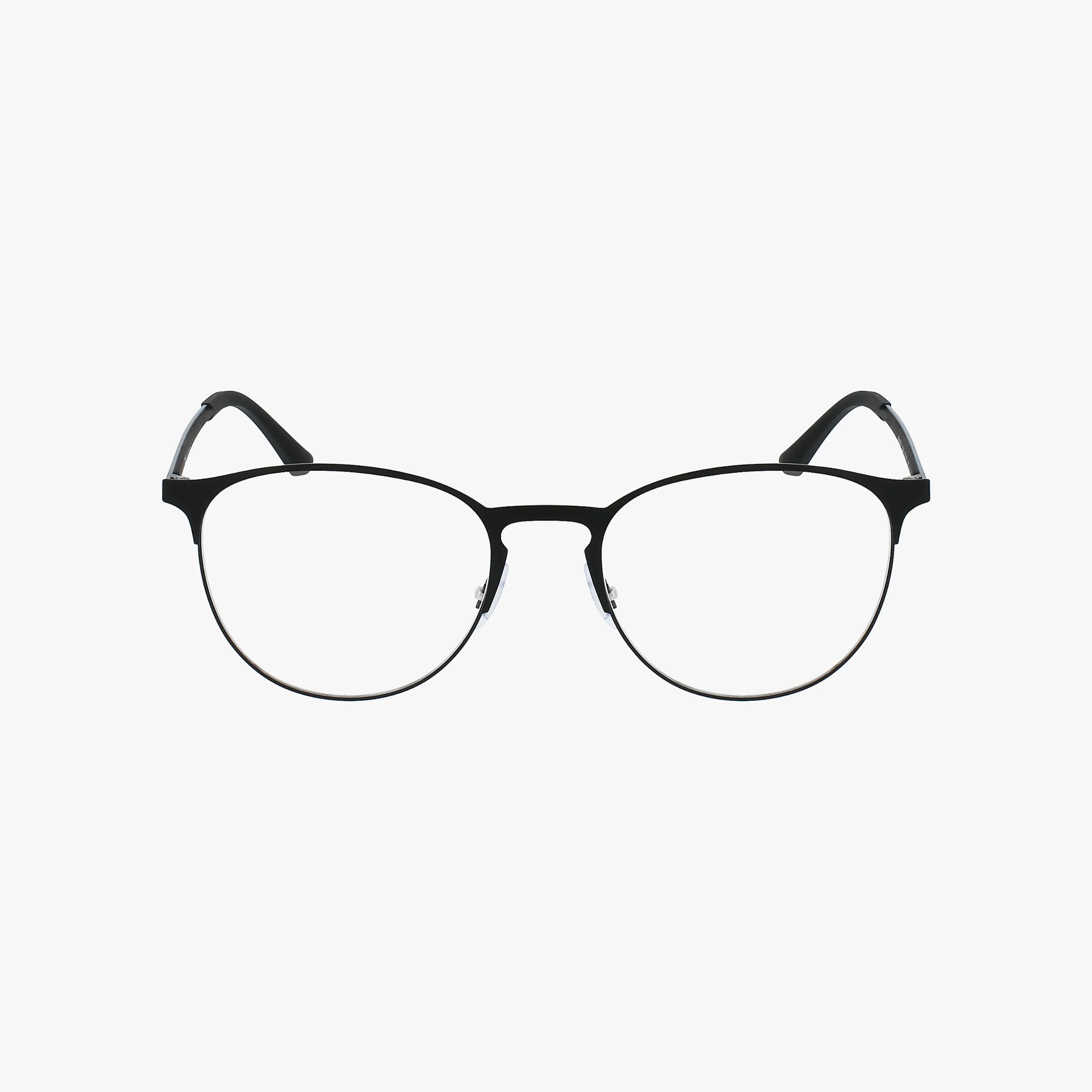 The Ray-Ban RX6375 eyeglasses feature thin, round black metal rims and a contemporary design, shown from the front against a plain white background.
