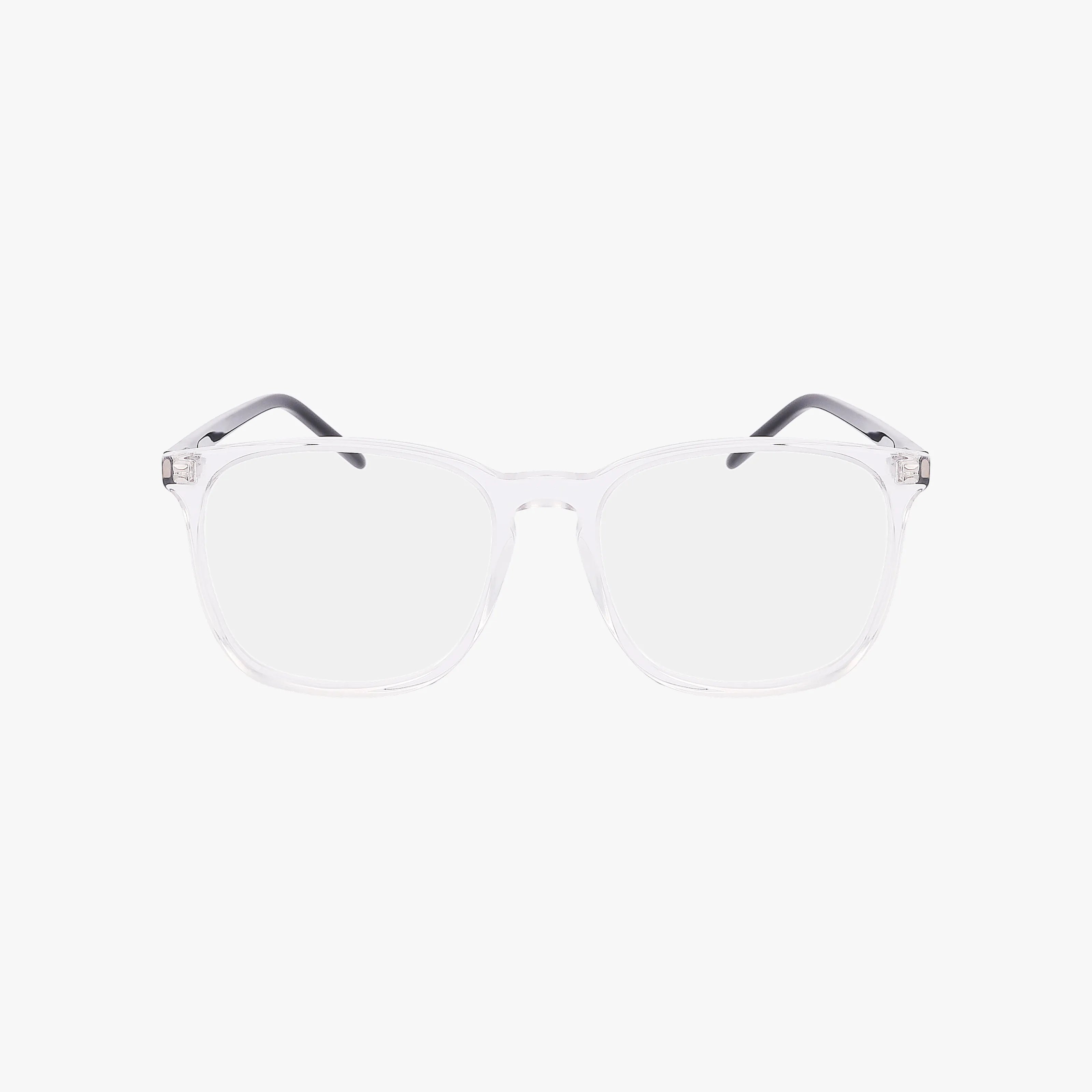 The Ray-Ban RX5387 eyeglasses feature crystal clear acetate frames, rectangular lenses, thin temples, and black arms, shown against a plain white background.