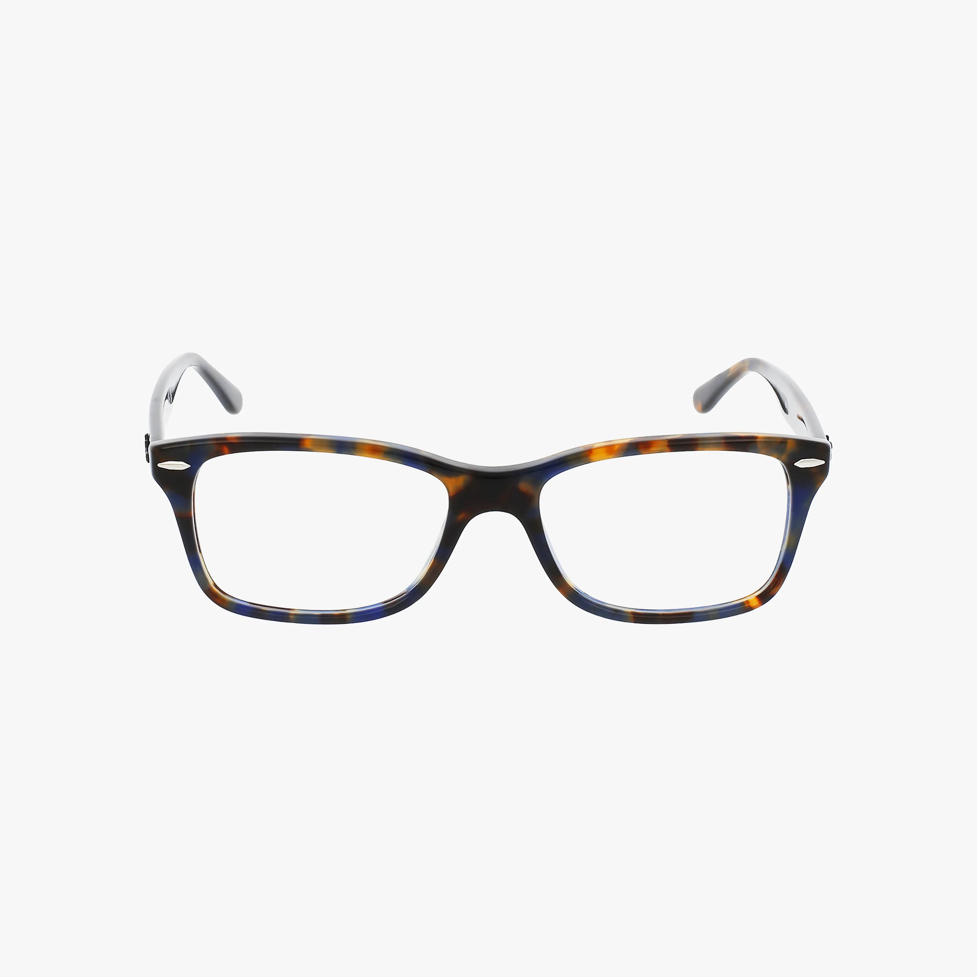 Ray-Ban RX5428 rectangular clear eyeglasses with a stylish tortoiseshell frame, displayed front-facing on a white background.