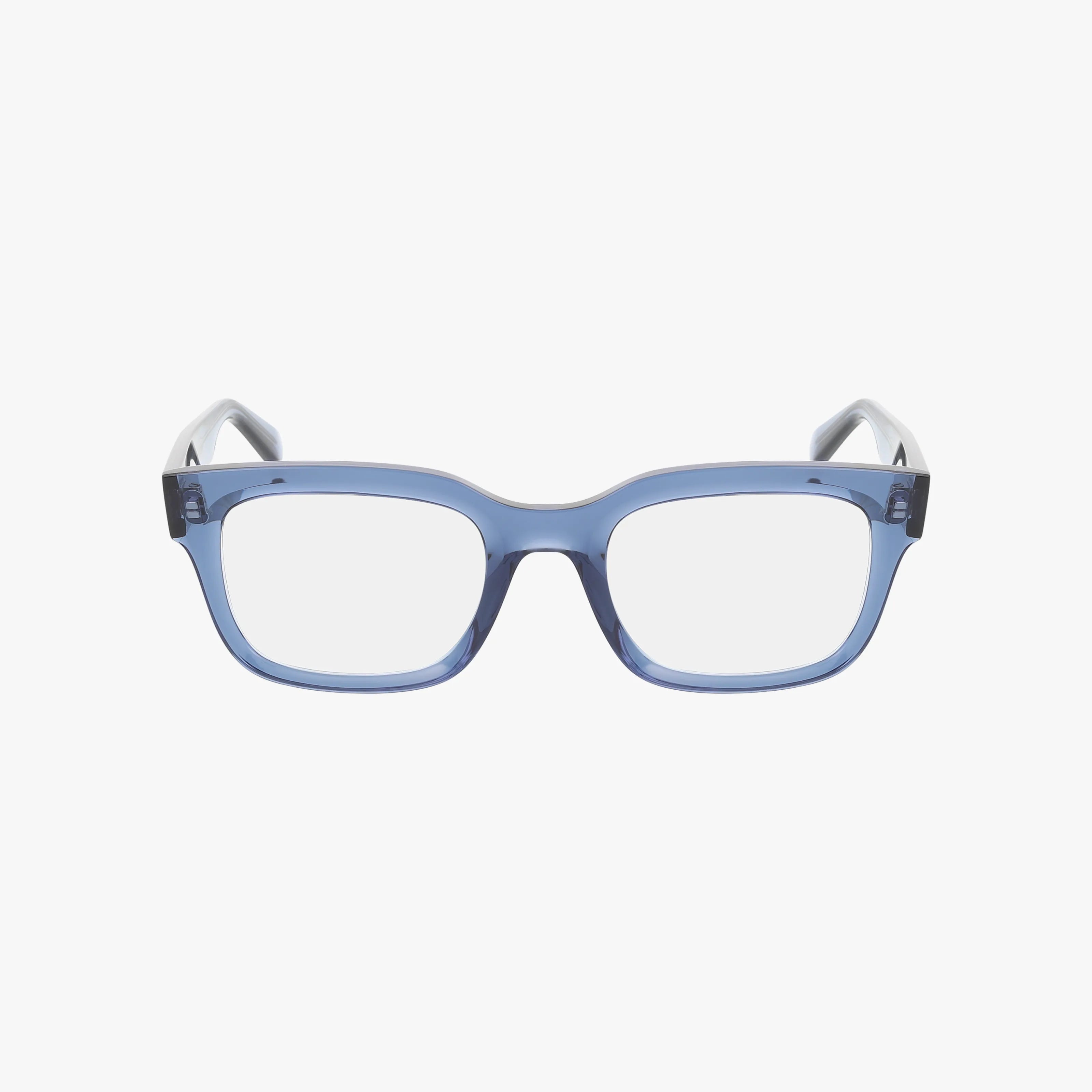 Ray-Ban RX7217 CHAD eyeglasses feature bold square blue translucent frames with clear lenses, shown on a white background—a stylish choice for modern eyewear seekers.