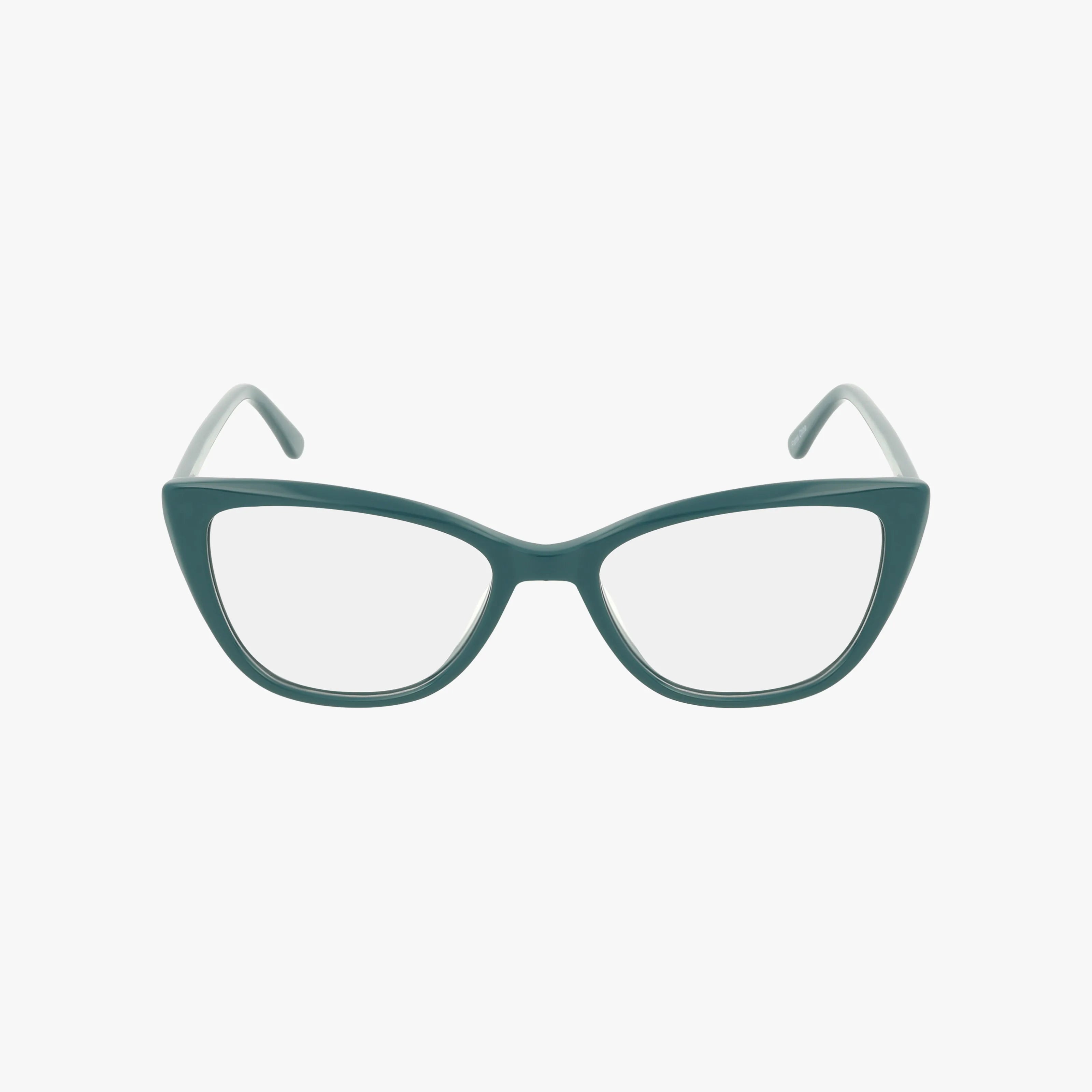 The GALA by Eight To Eighty features a vibrant teal cat-eye frame with clear lenses, displayed on a white background—ideal for anyone seeking stylish eyewear.