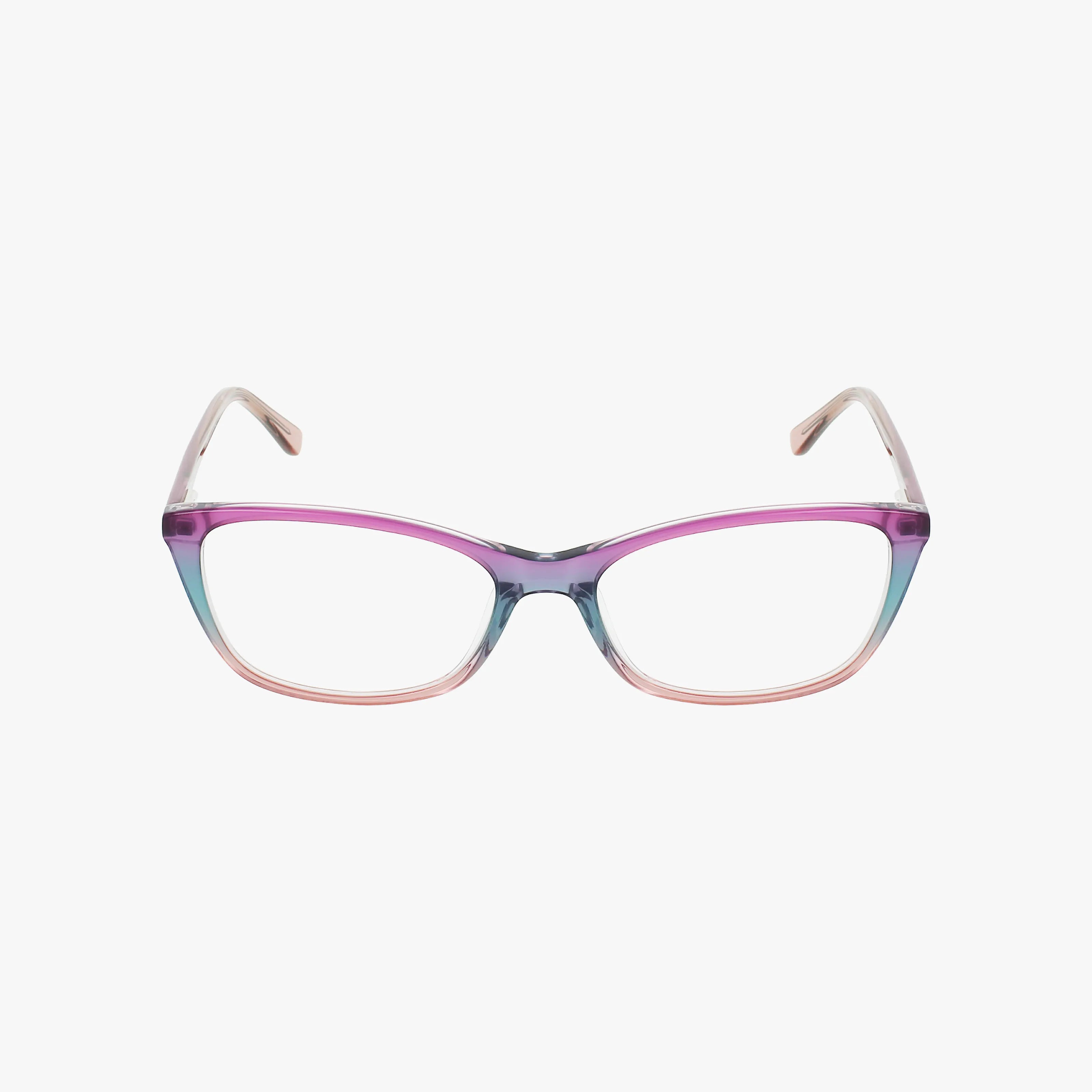 Bloom’s MARIE eyewear features a stylish frame with a purple-to-blue-to-pink gradient, displayed against a plain white background.