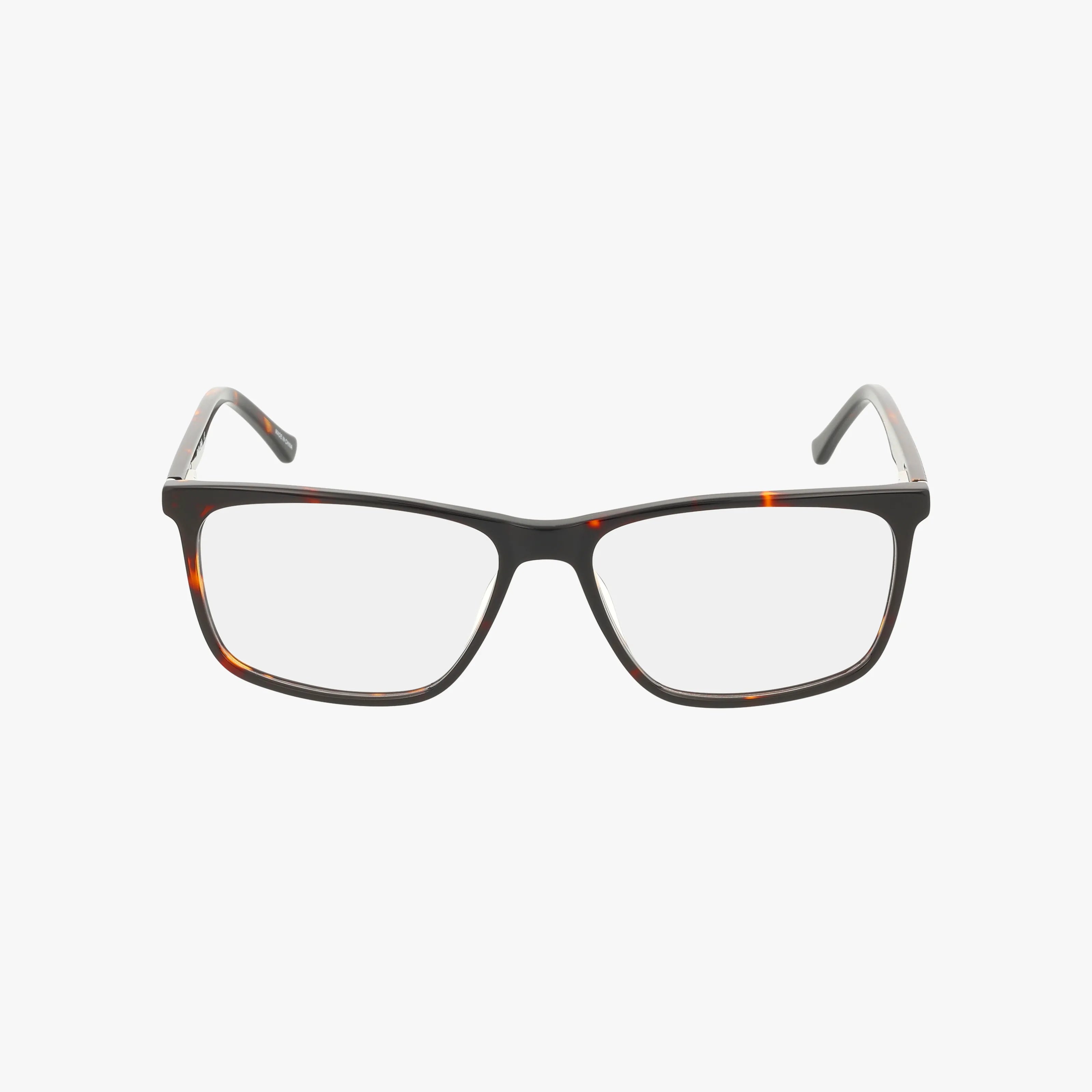 The BABY BOY by Eight To Eighty features rectangular black and tortoiseshell frames with clear lenses. Personalize your lenses and use your vision insurance. Shown on a plain white background.