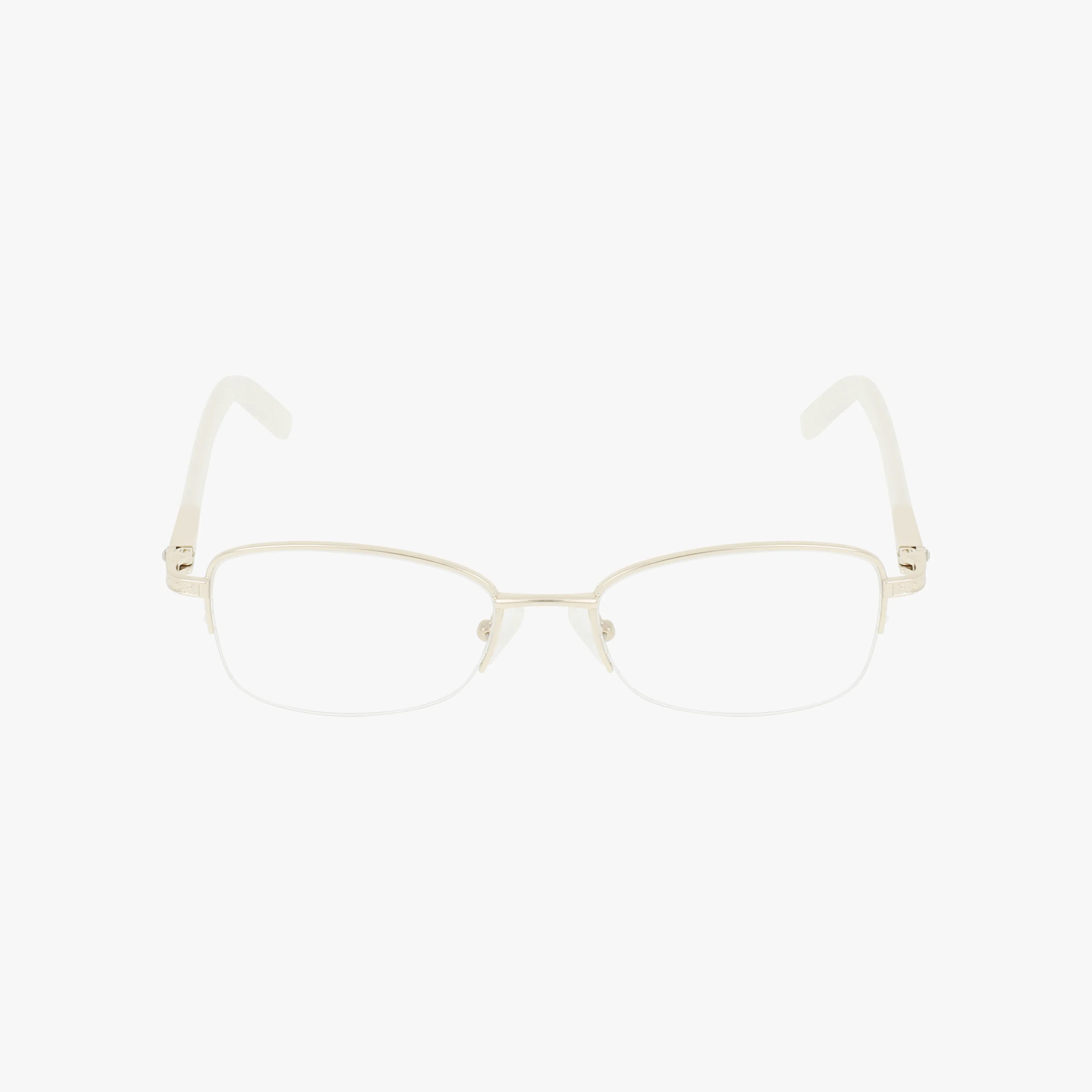 The BEA by Eight To Eighty features semi-rimless, rectangular eyeglasses with thin, light-colored frames and clear lenses—everyday excellence on a white background.