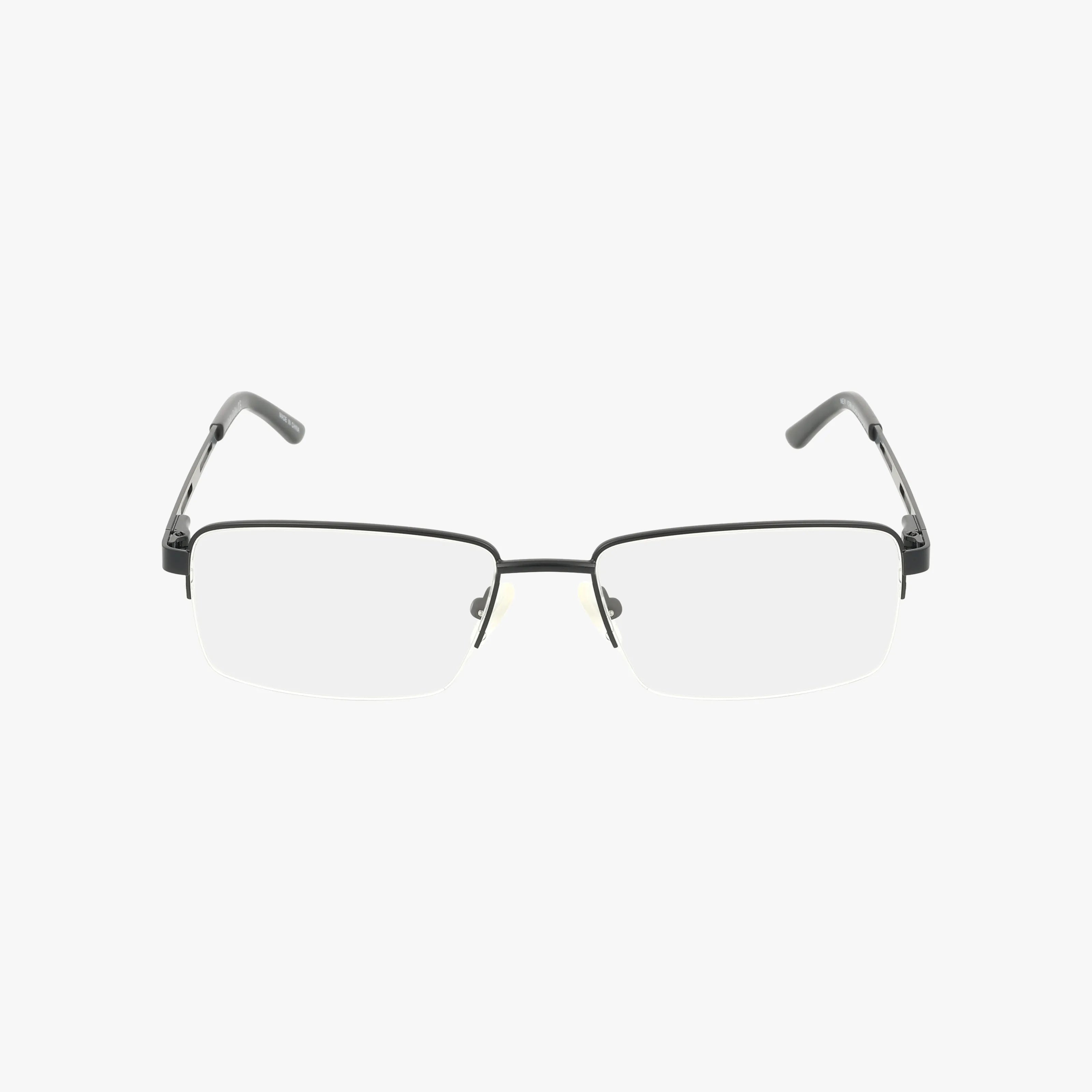 The Eight To Eighty NEW YORK eyeglasses feature a rectangular, semi-rimless design with thin black metal frames and clear lenses, displayed against a plain white background.