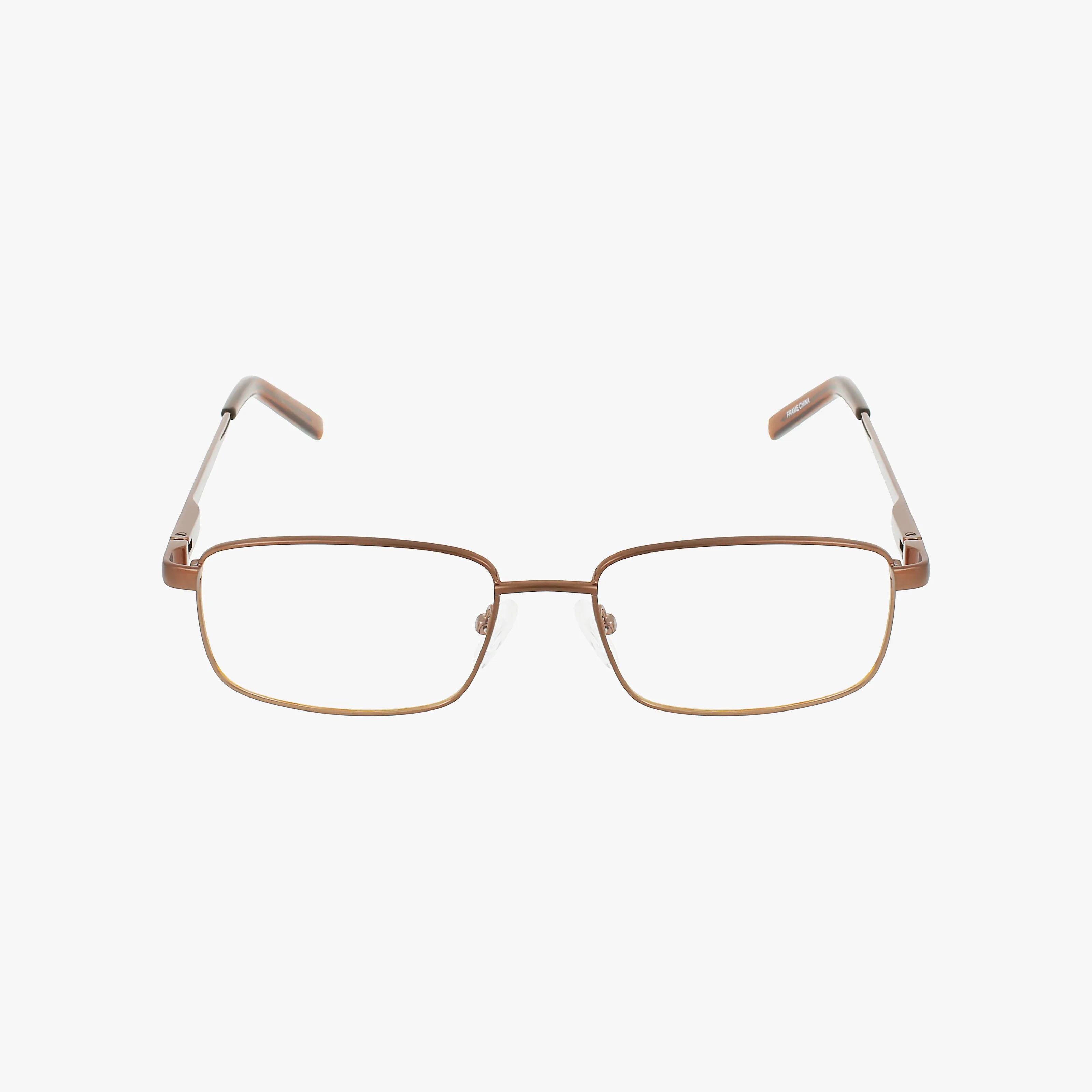 The Workman 105 eyeglasses feature a rectangular shape, lightweight thin brown metal frames, and clear lenses, shown against a plain white background.