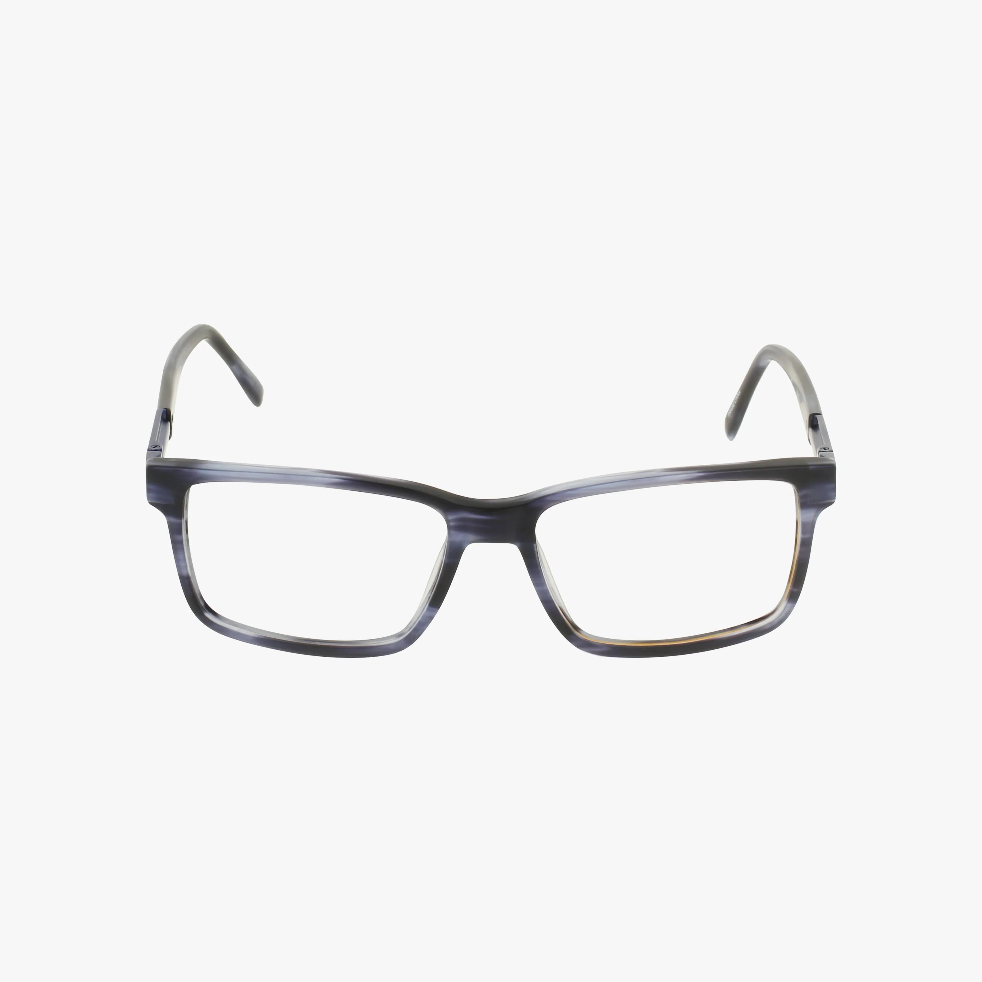The Workman 202 eyeglasses feature a refined rectangular frame in black and gray marbled tones, displayed from the front against a plain white background.