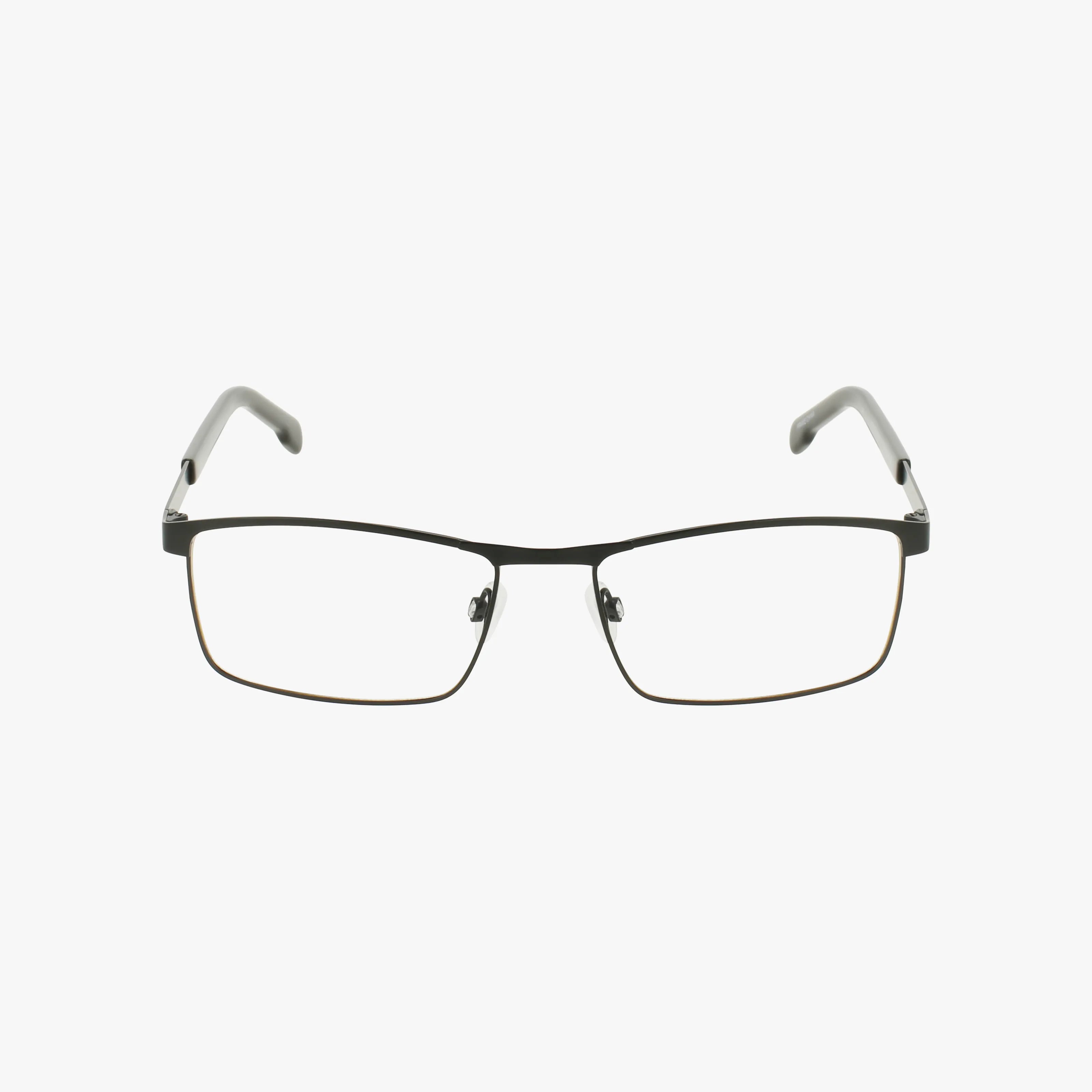 The Workman 5 features rectangular eyeglasses with thin, dark metal frames and clear blue light lenses, shown on a plain white background.