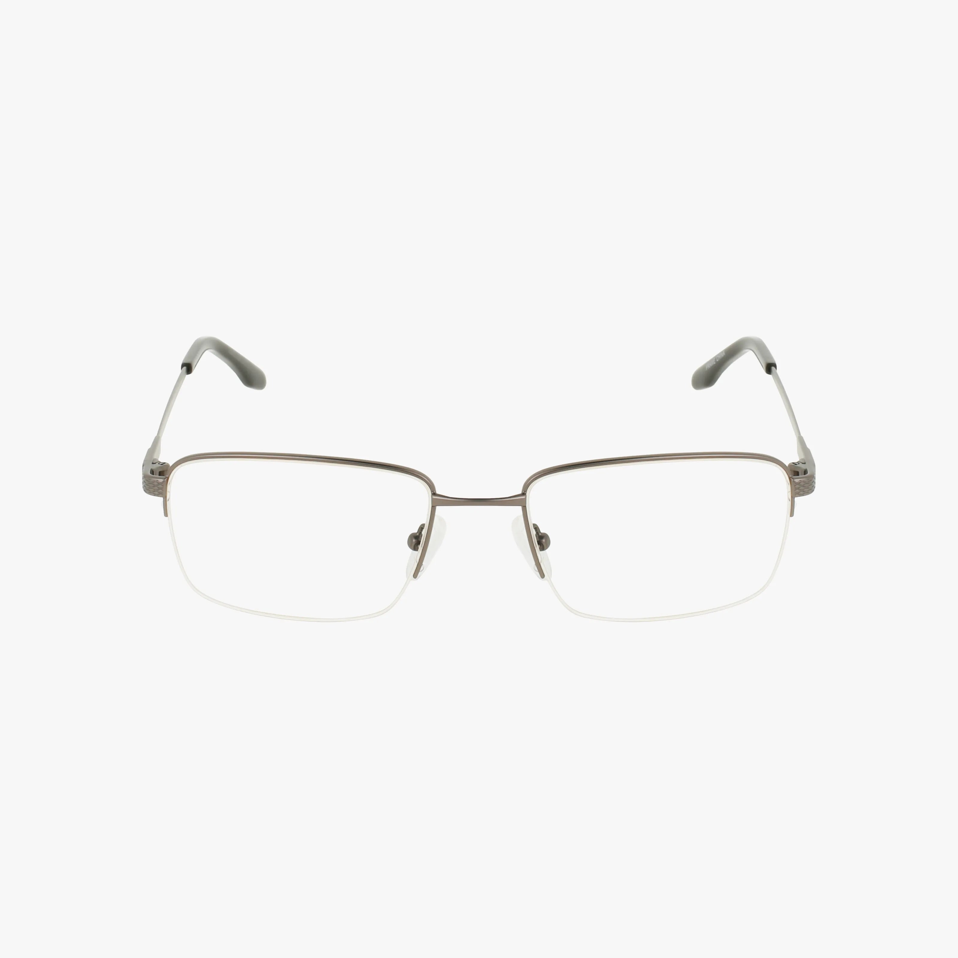Workman 10: Rectangular, semi-rimless eyewear featuring thin metal frames and clear prescription lenses, displayed on a white background for a versatile look suitable for any style.