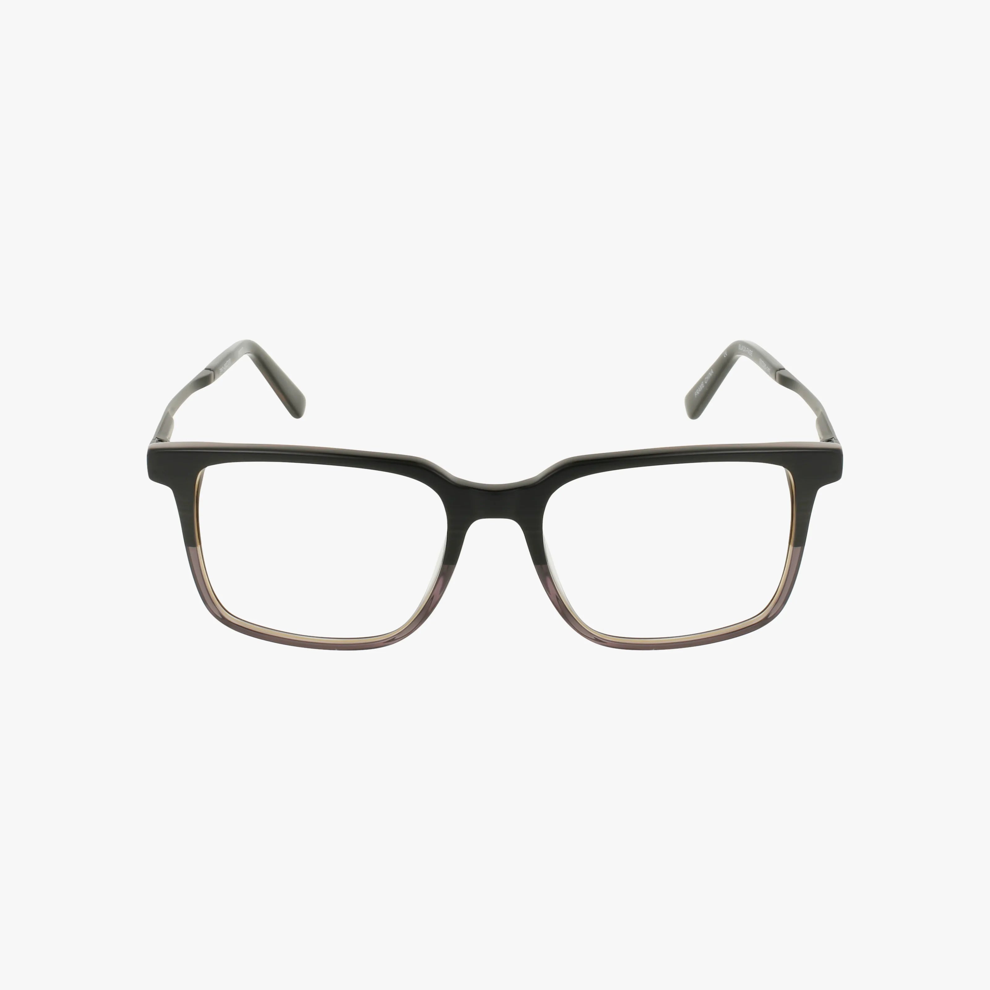 Workman 213 rectangular black eyewear frames, viewed front-on against a white background, feature slightly rounded edges and outward-angled temples for a modern, comfortable look in a lightweight design.