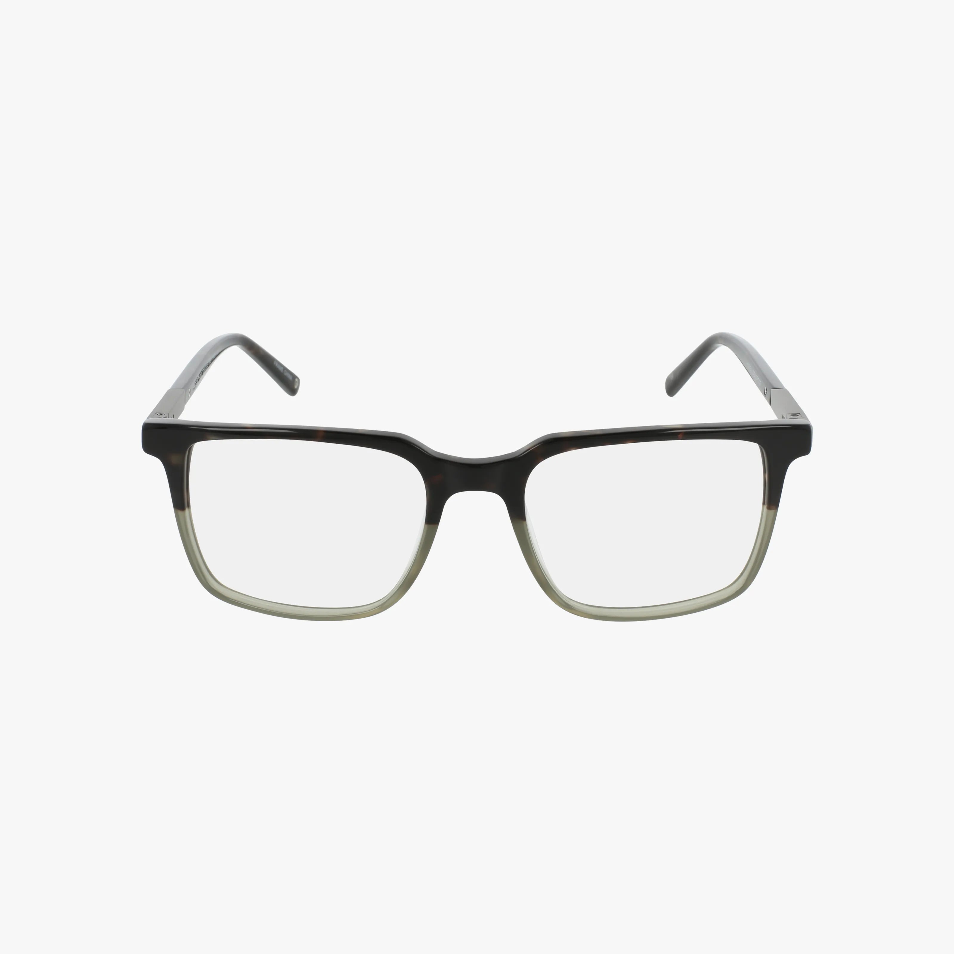 The Haggar H303 features rectangular frames with black tops and clear, light gray bottoms, crafted from modern materials and displayed against a plain white background.