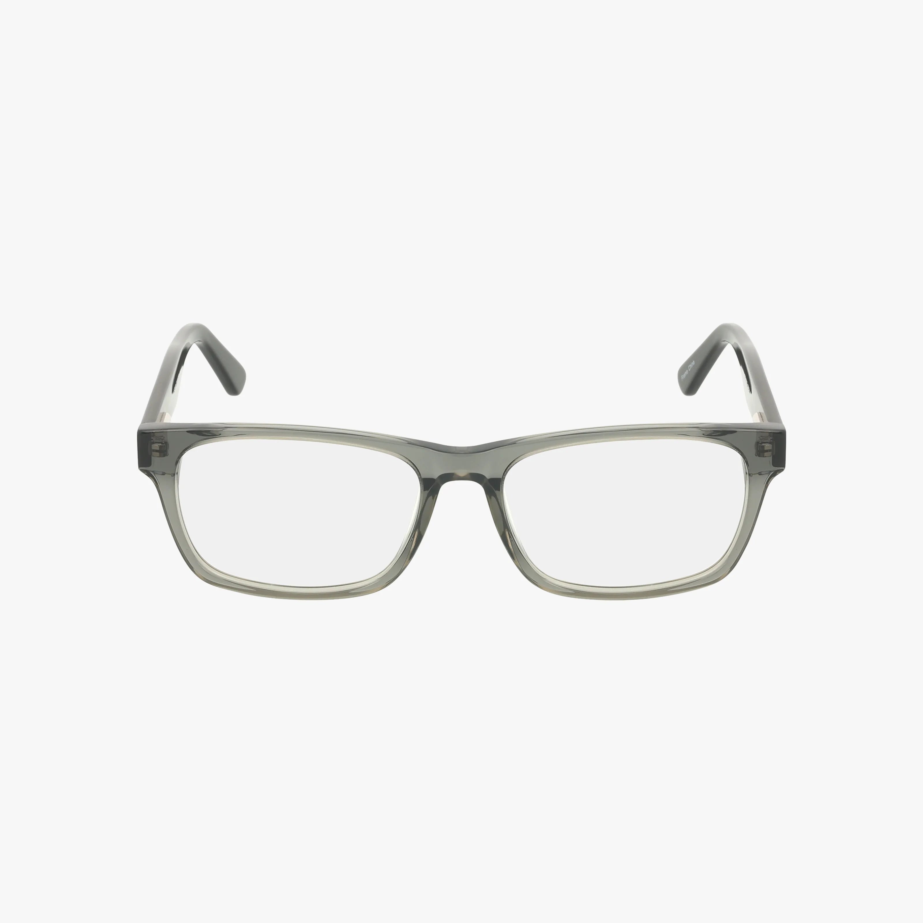 The Eight To Eighty DENNIS features rectangular progressive lenses with transparent gray frames, offering a distinct style against a plain white background.