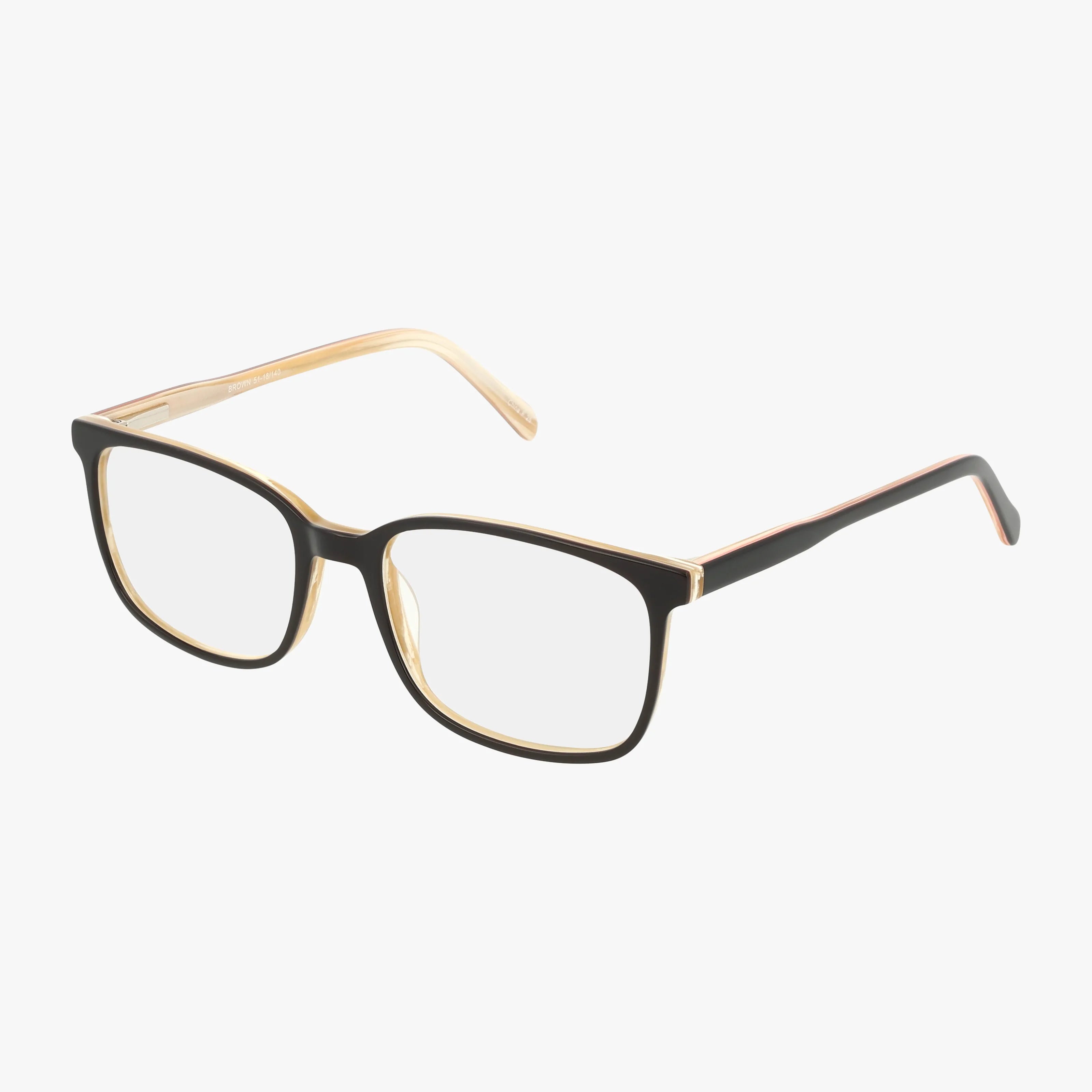 The Fregossi 420 features rectangular brown frames with translucent light beige arms and classic lines, shown on a white background.