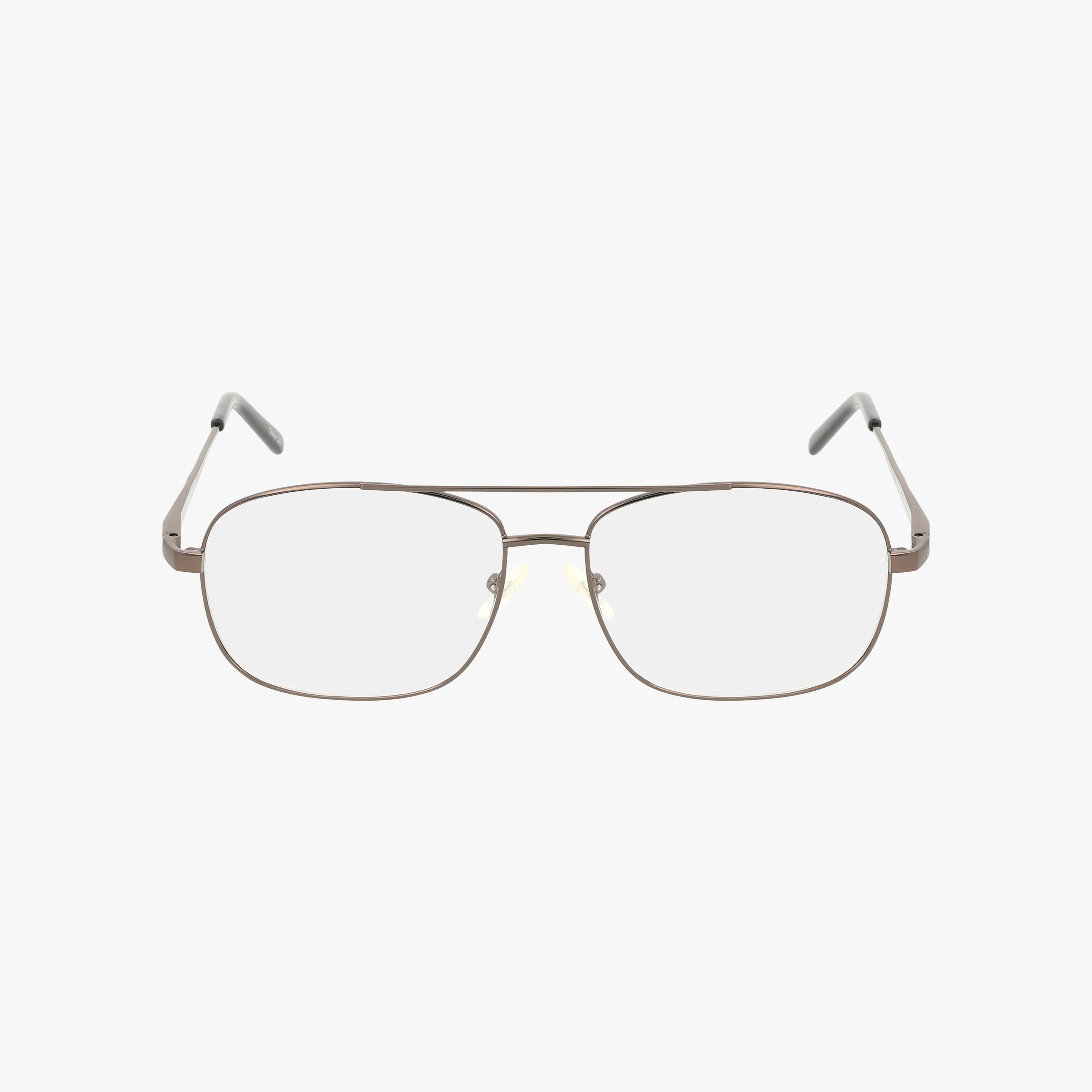 The Exclusive 194 is a pair of rectangular, thin metal eyeglasses with blue light lenses and gray temple tips, featuring a durable frame, shown on a white background.