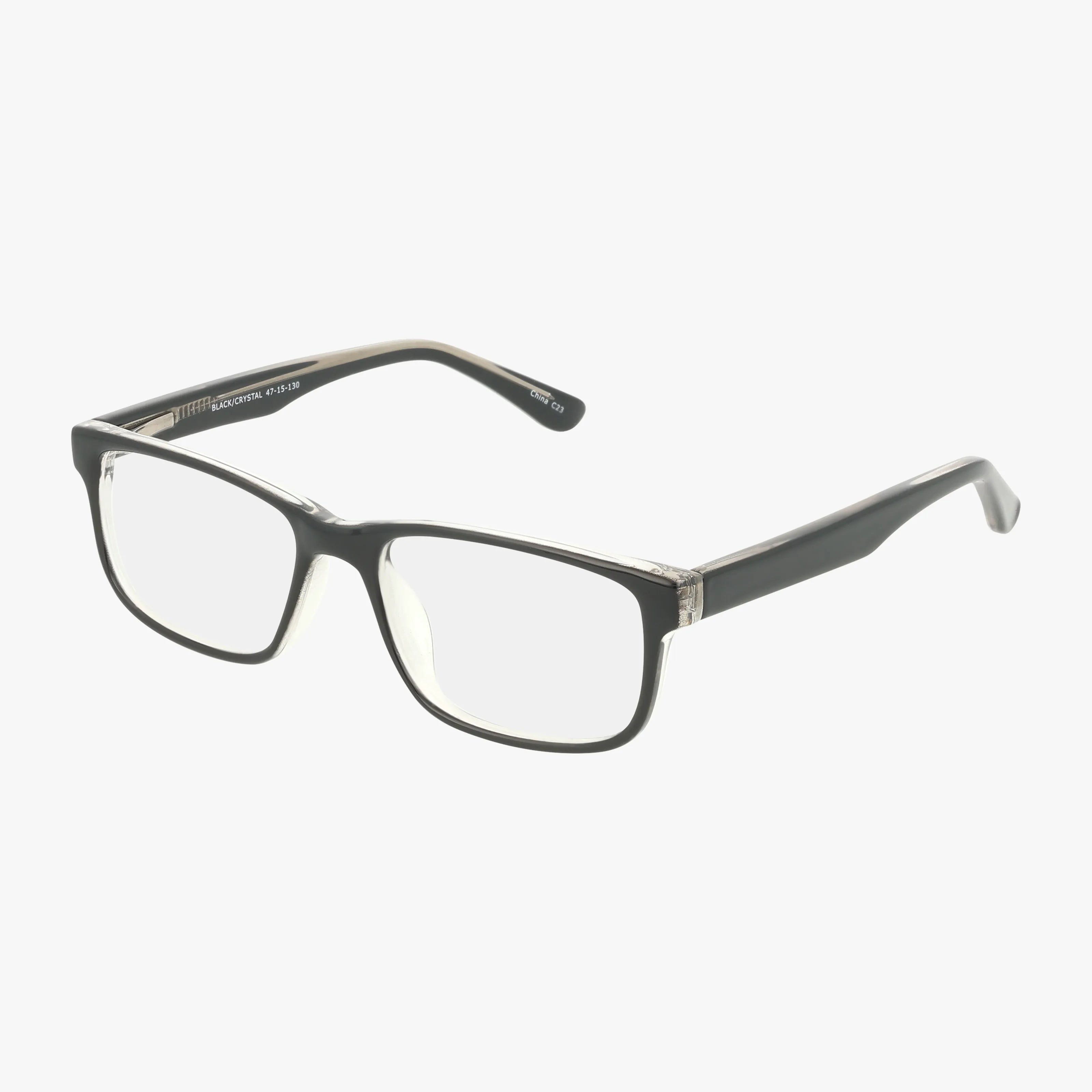 The CNBCN 56 eyeglasses in Black Clear feature rectangular frames with clear lenses, slightly thick arms, and a modern, minimalist design—ideal for everyday style. Shown on a white background.