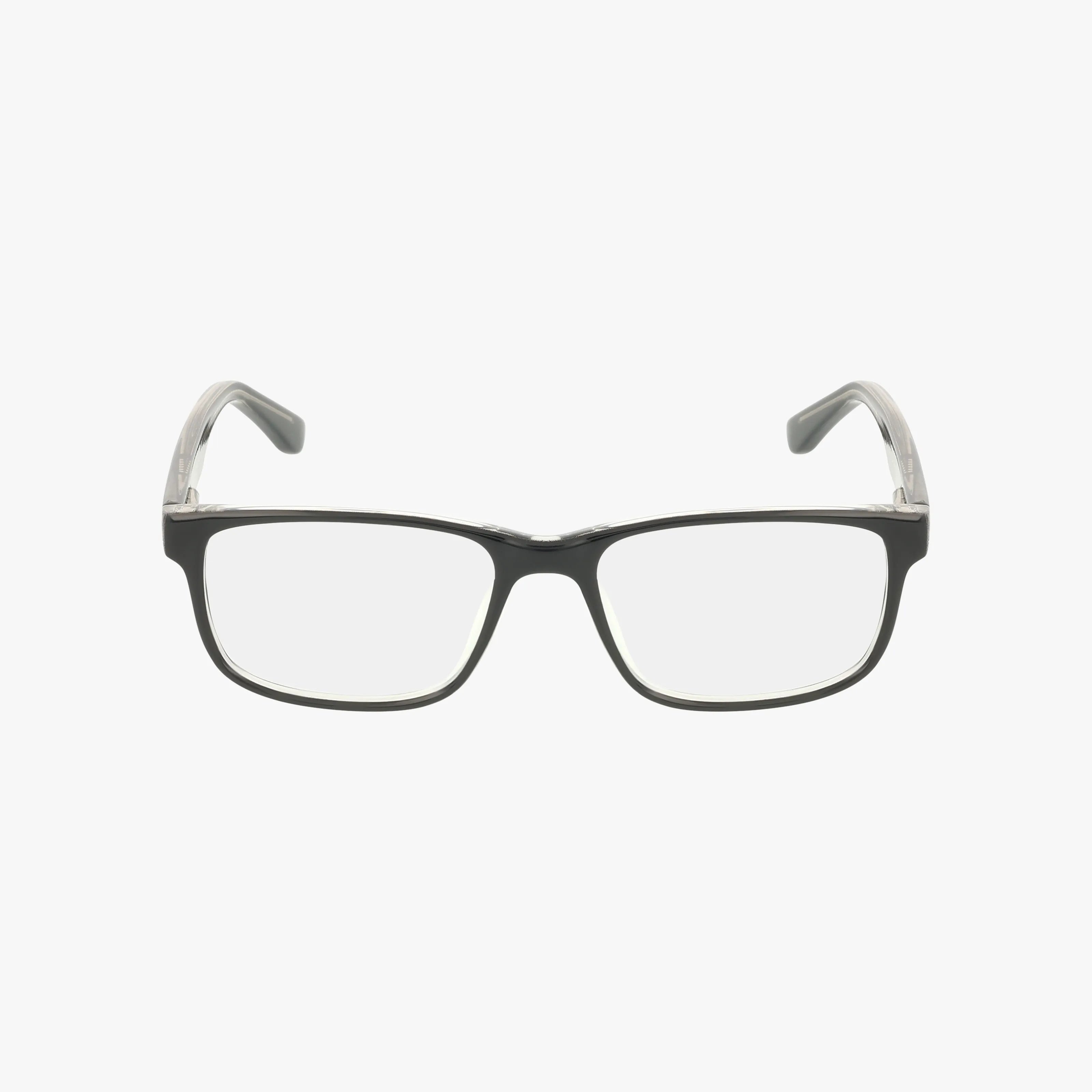 The CNBCN 56 eyeglasses feature rectangular black rims and clear lenses, shown from the front on a plain white background—ideal for a sharp, smart look.